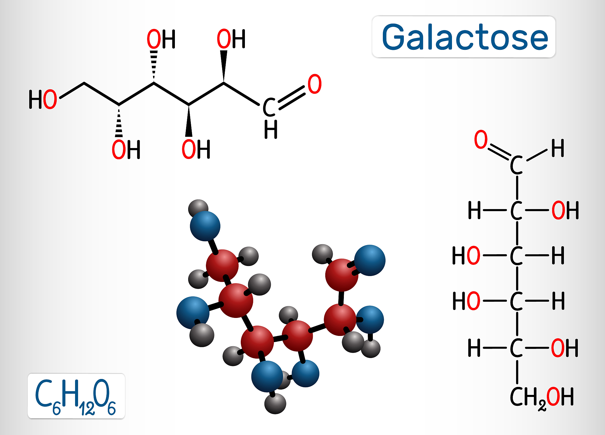 galactose, d-galactose, milk sugar molecule. linear form. struct