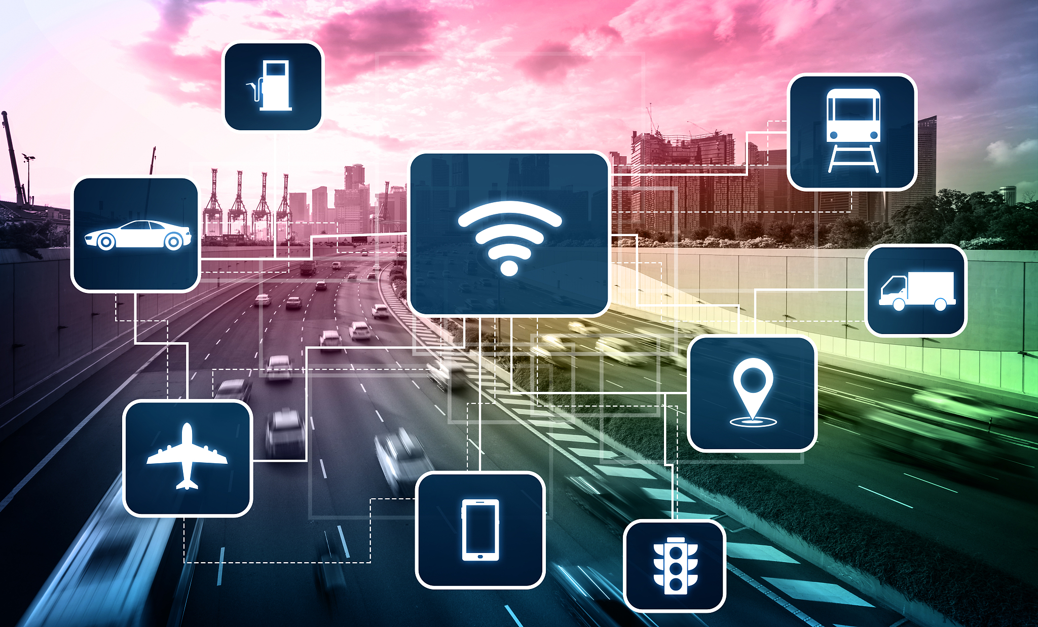 smart transport technology concept for future car traffic on roa