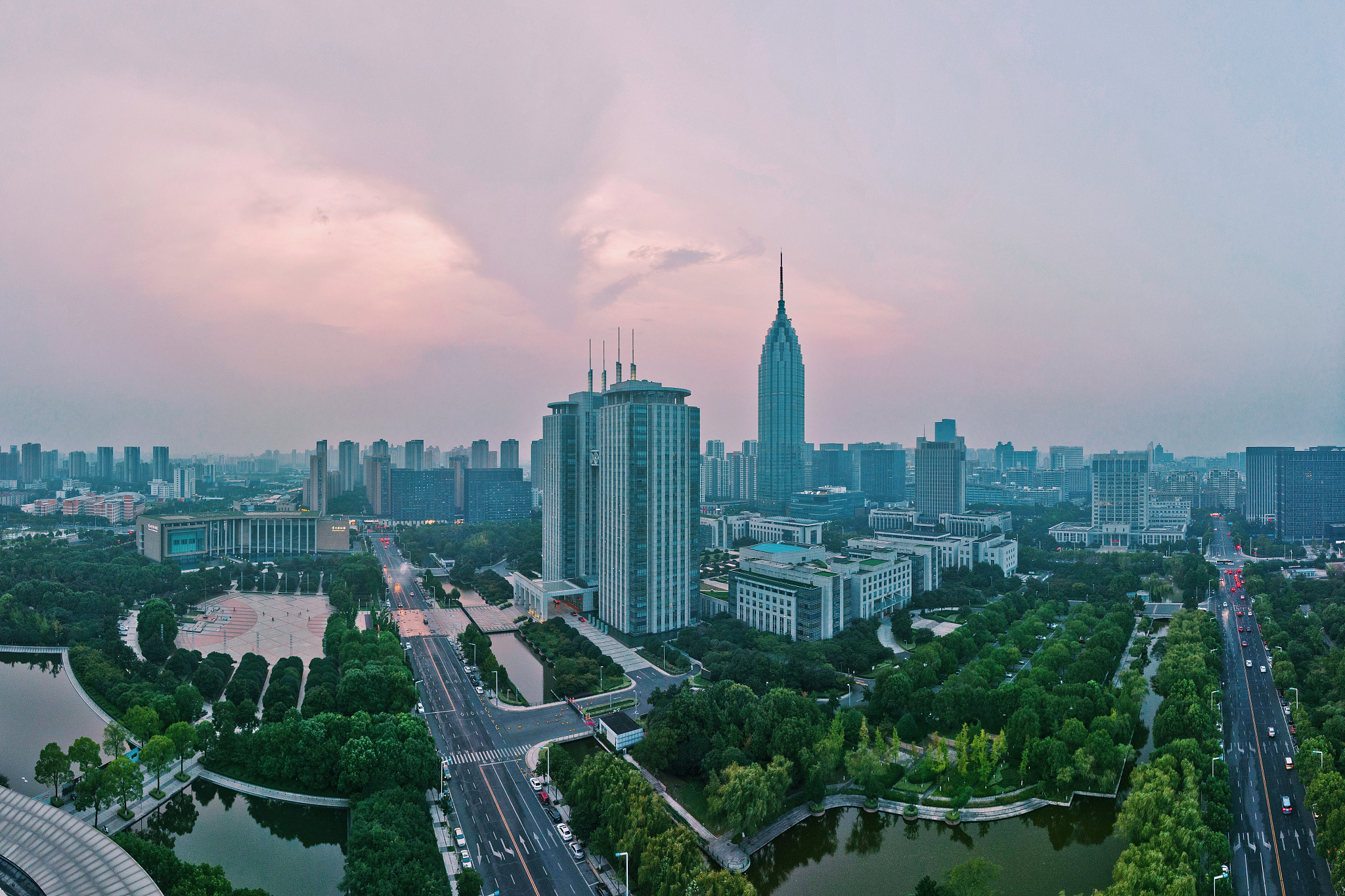 江苏省常州市新北区常州市行政中心及其周边建筑群航拍