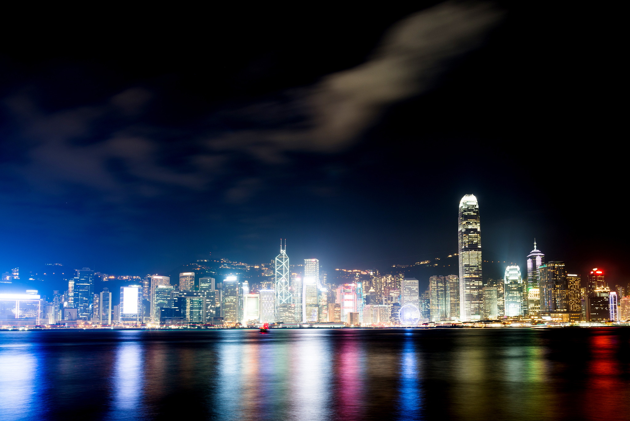 hong kong and victoria harbor at night