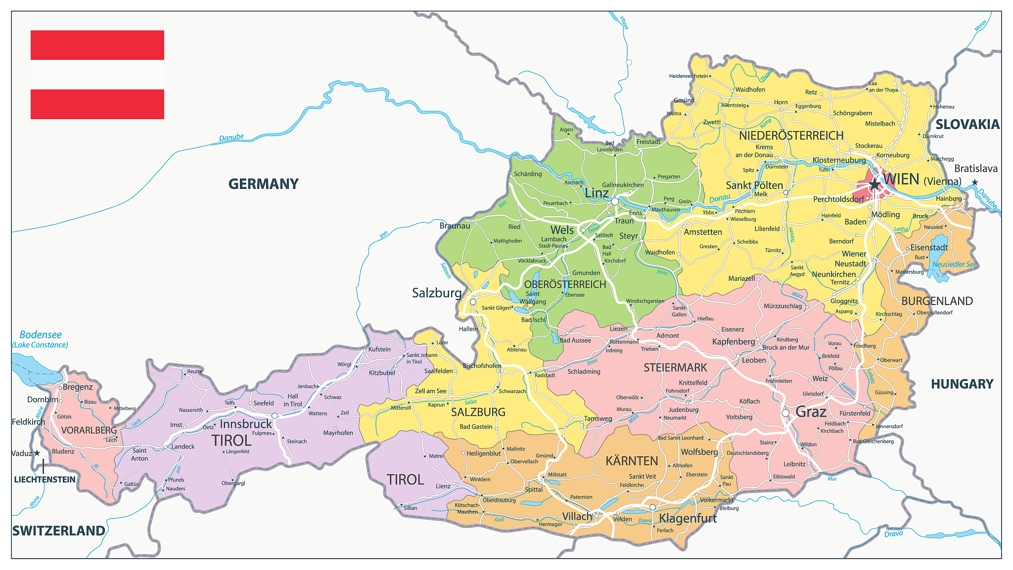 austria administrative map and roads