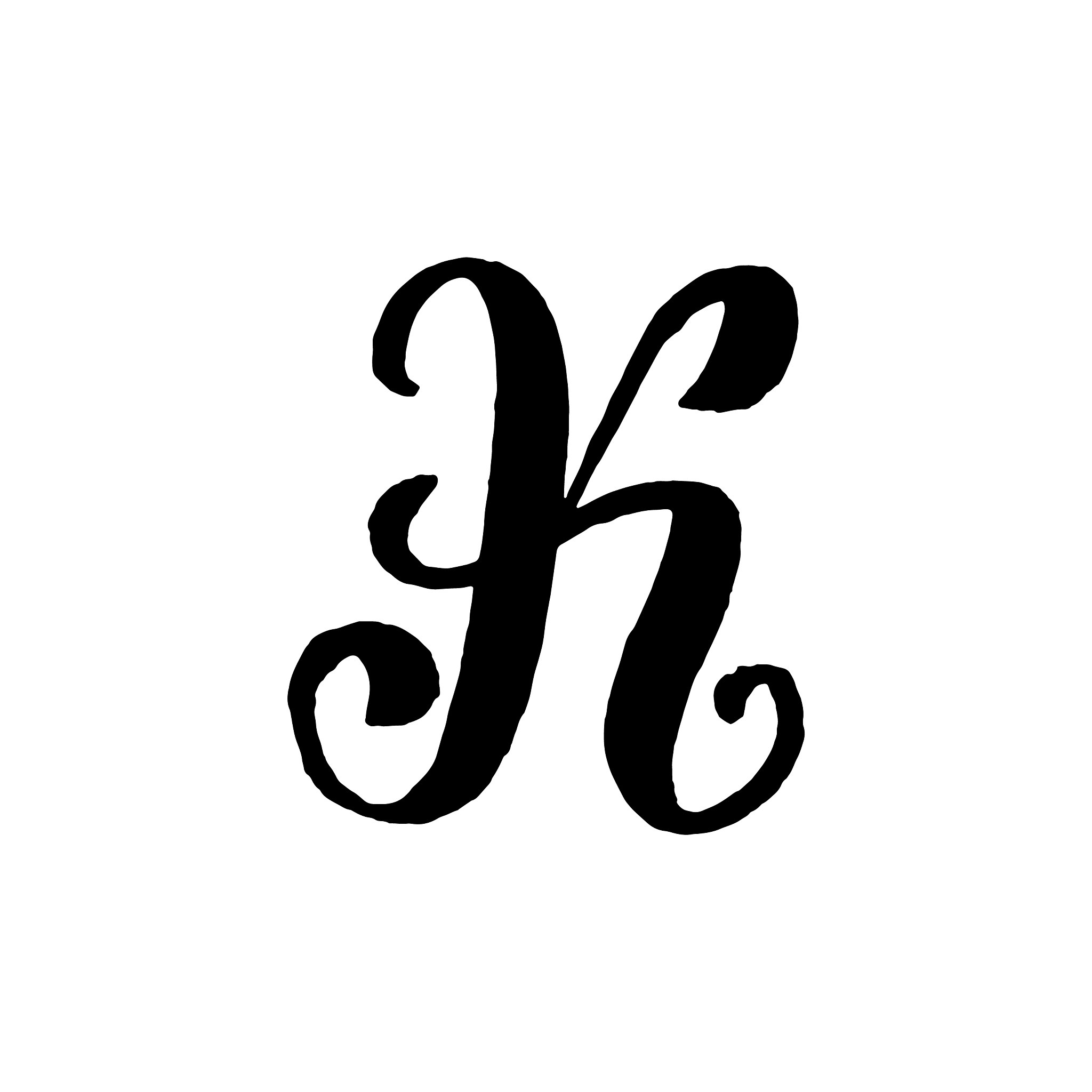 beautiful hand written capital letter k with curls