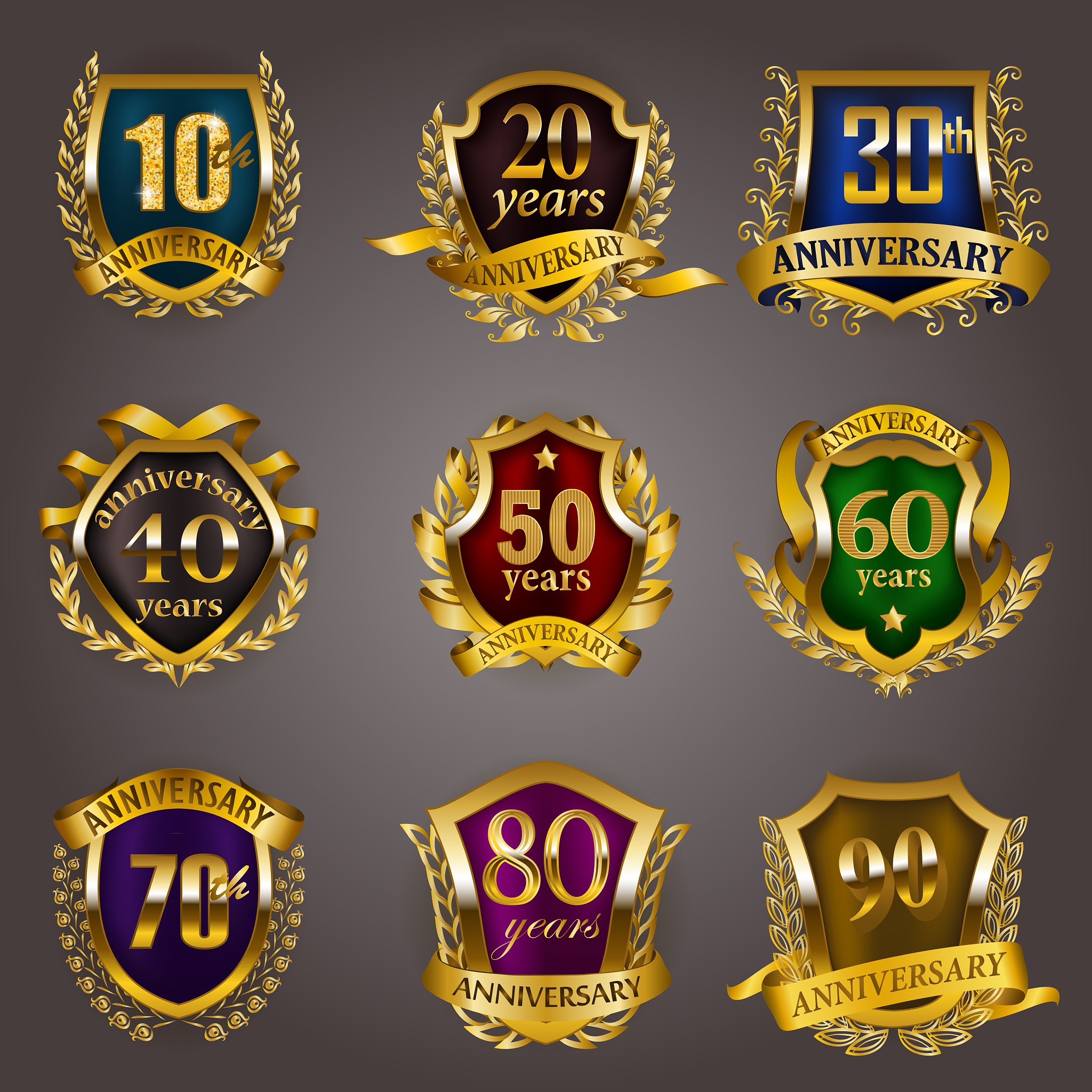 set of gold anniversary badges