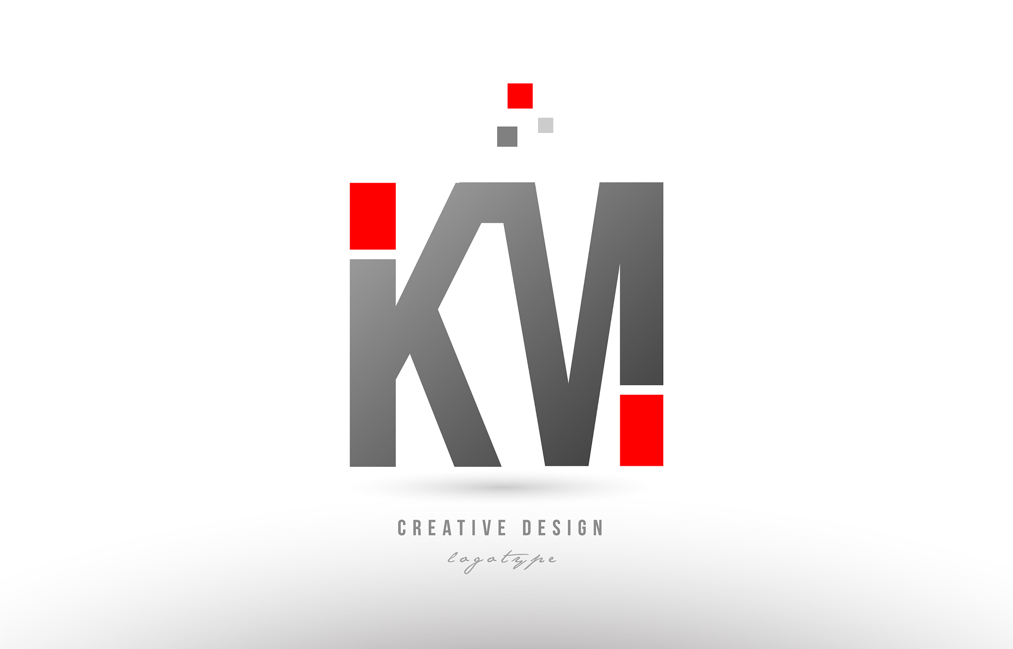 red grey alphabet letter km k m logo combination