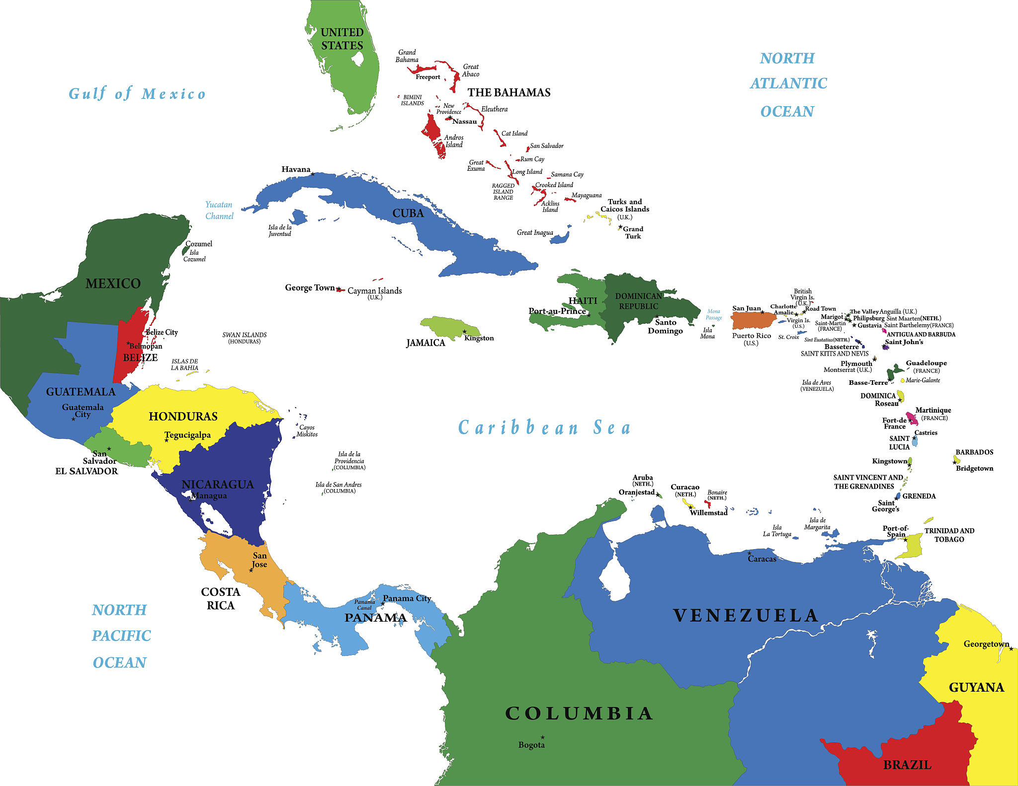 central america and the caribbean map