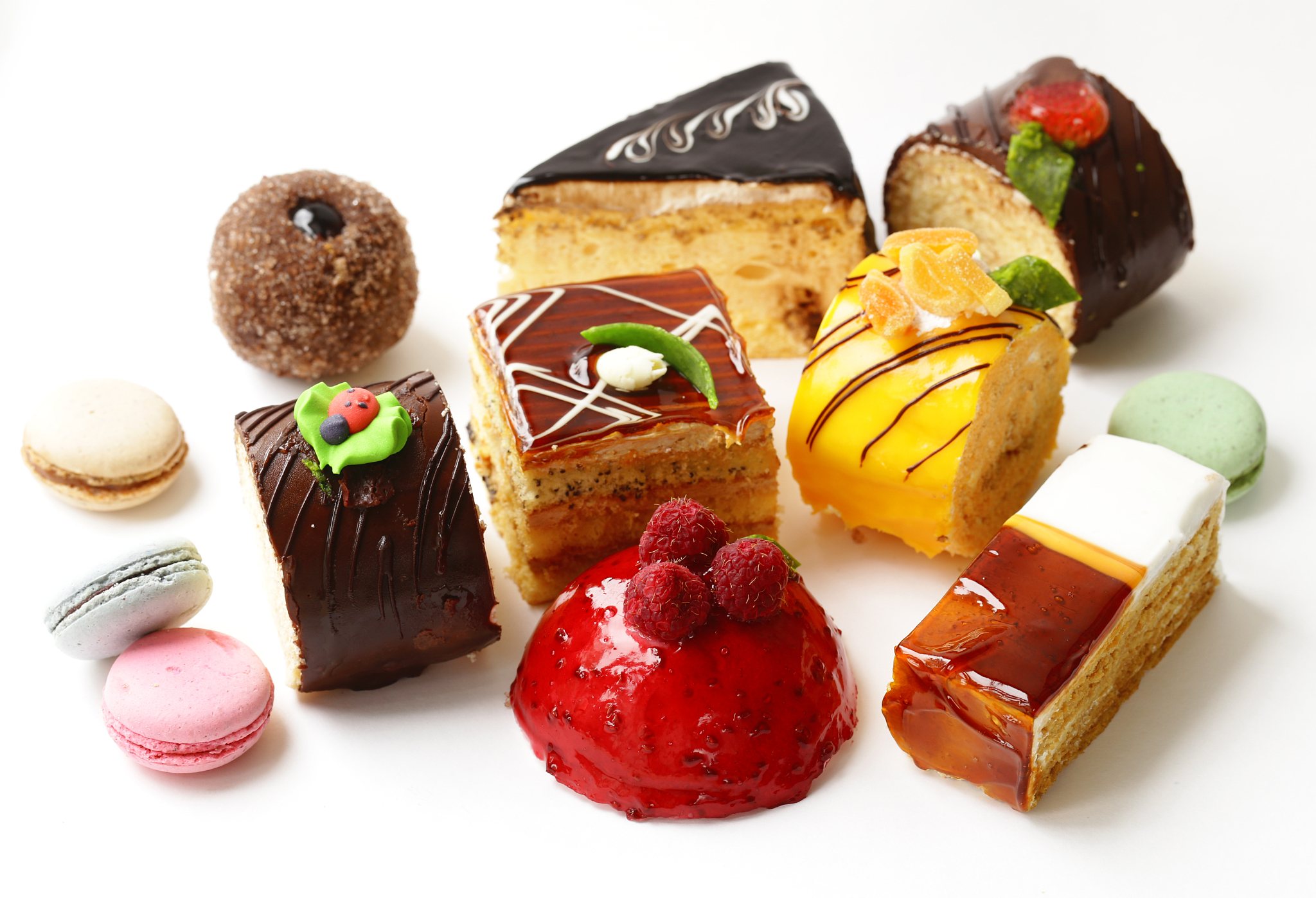 assorted mini cakes sweet dessert, chocolate and fruit