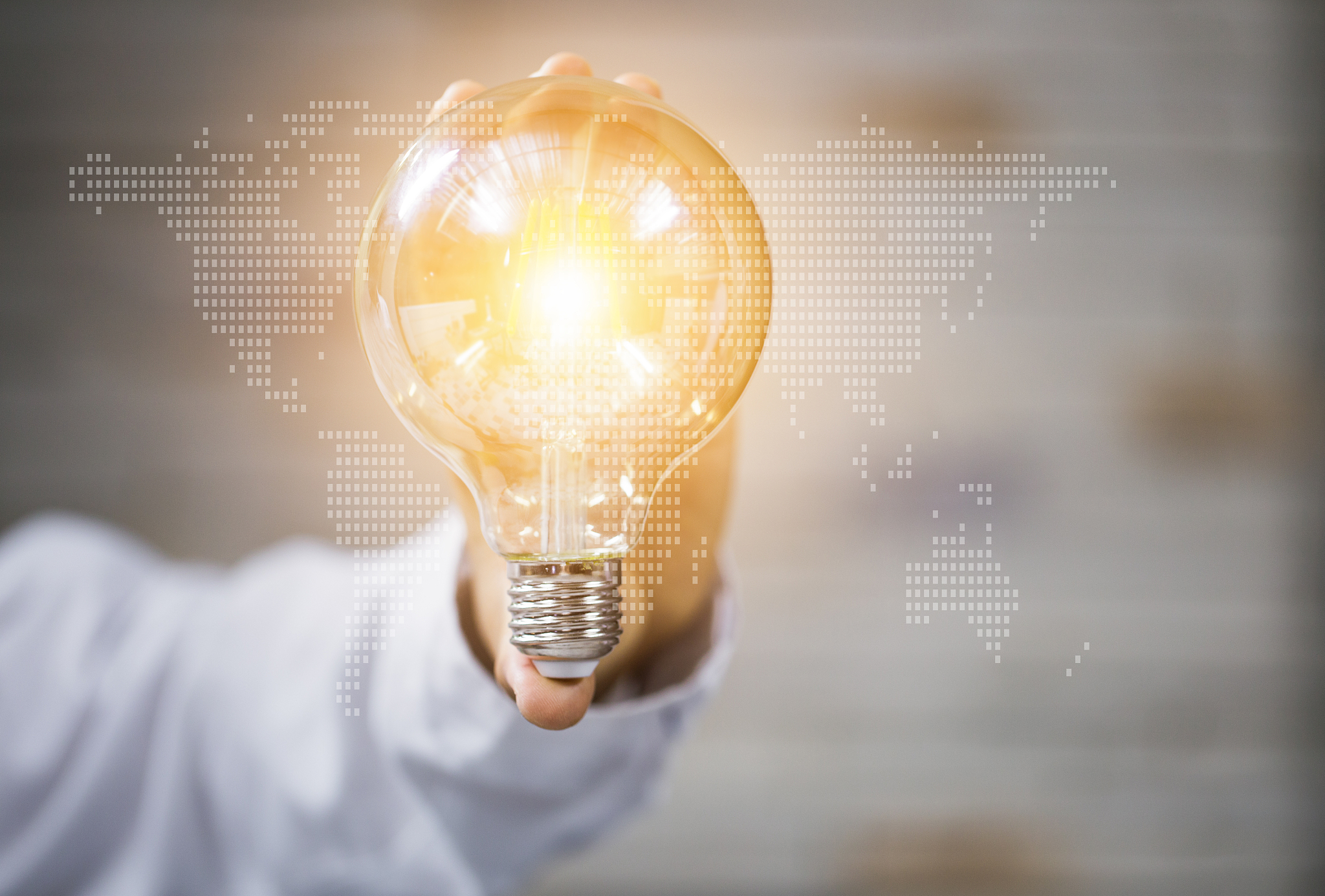 business man holding light bulbs, ideas of new ideas with innova