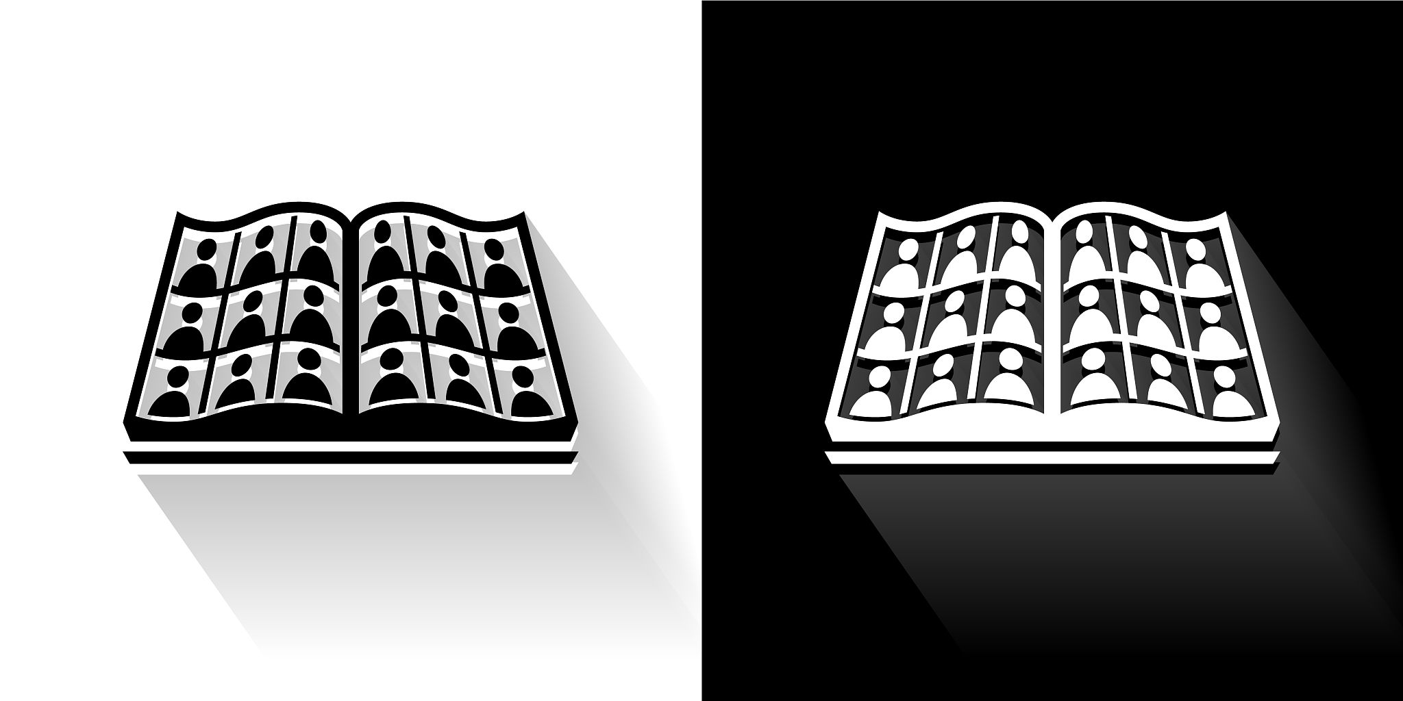 graduation black and white icon with long shadow