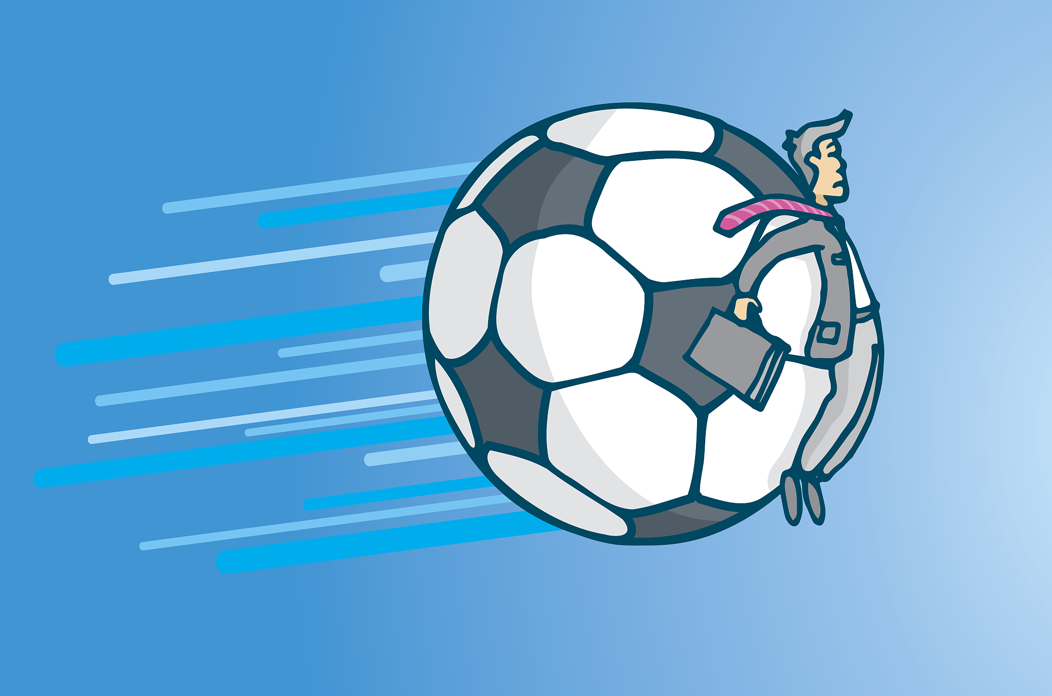 soccer business or businessman hit by giant ball
