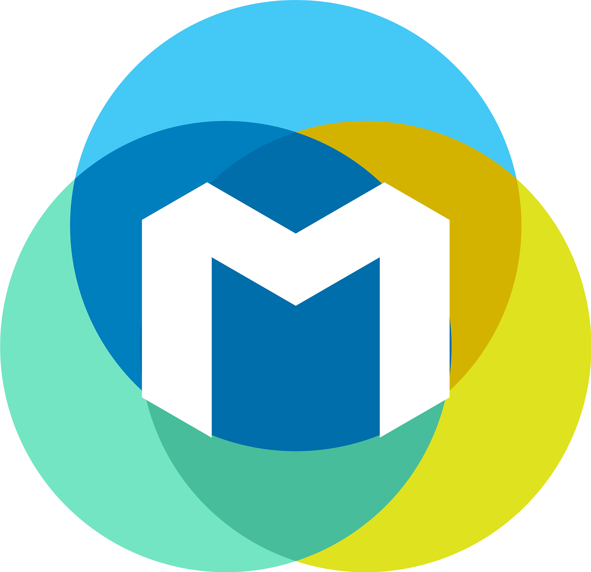 letter m logo design colorful circles overlay