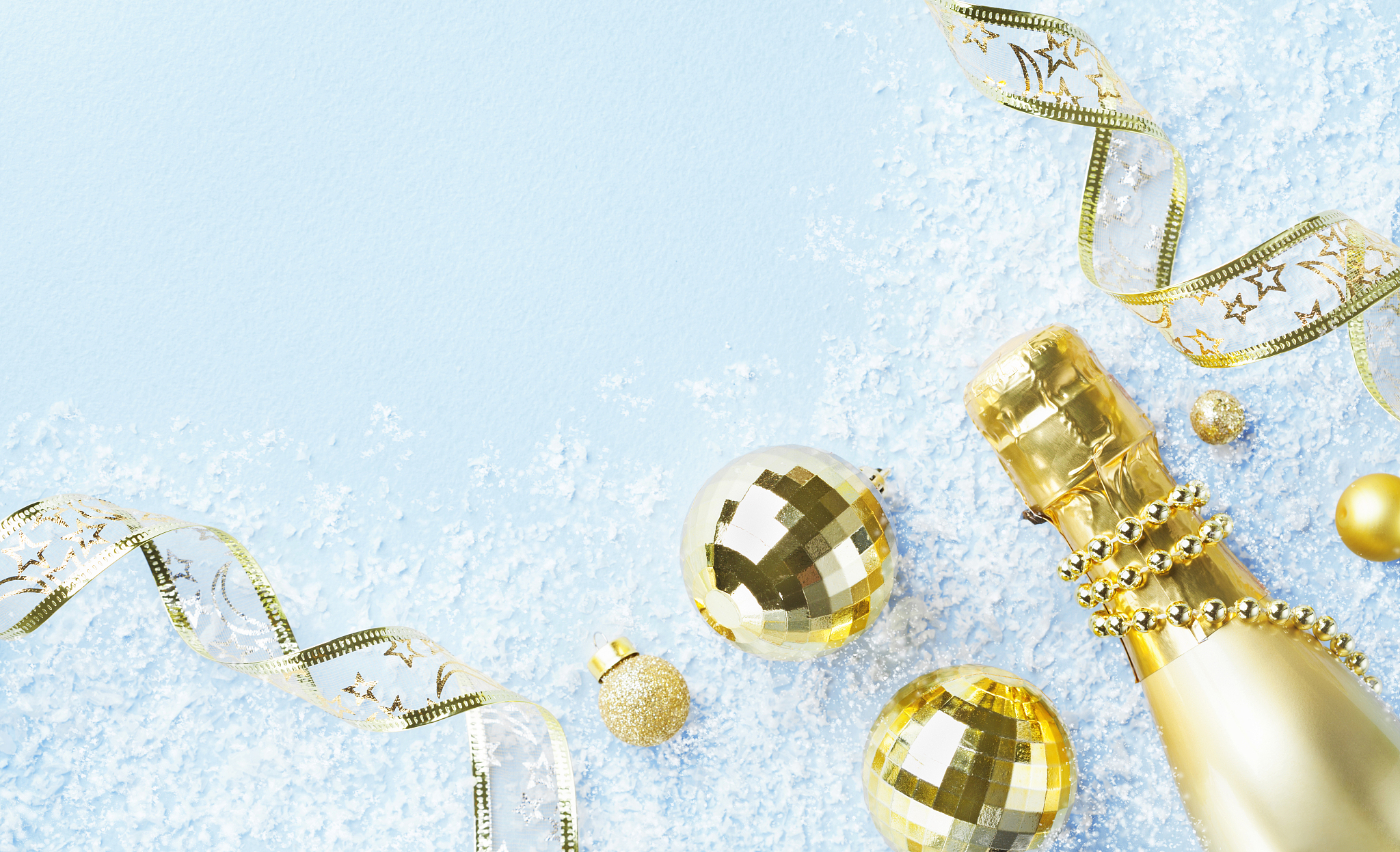 christmas card or banner. christmas golden decorations on blue b