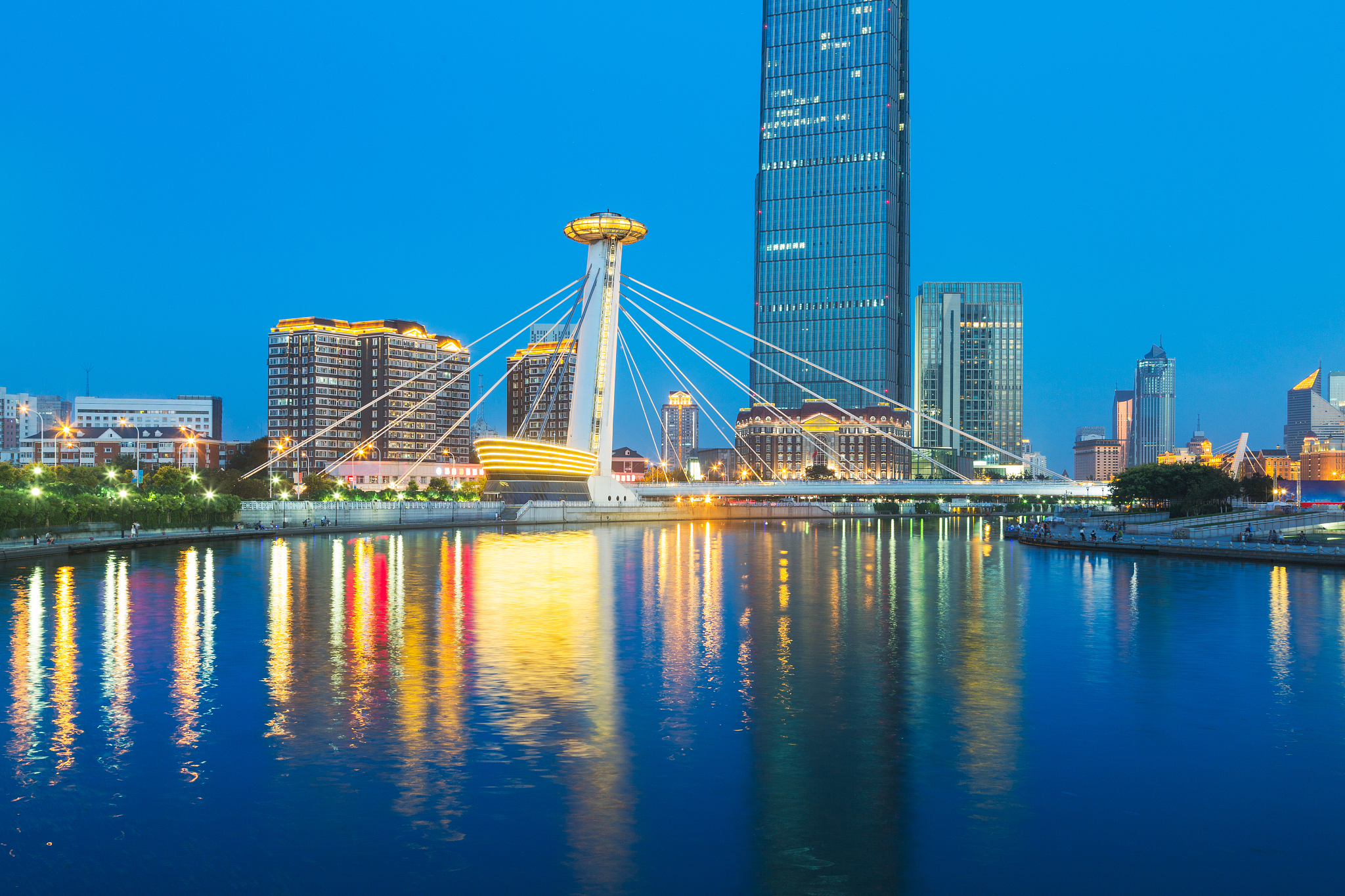 illuminated haihe river scenery,tianjin,china