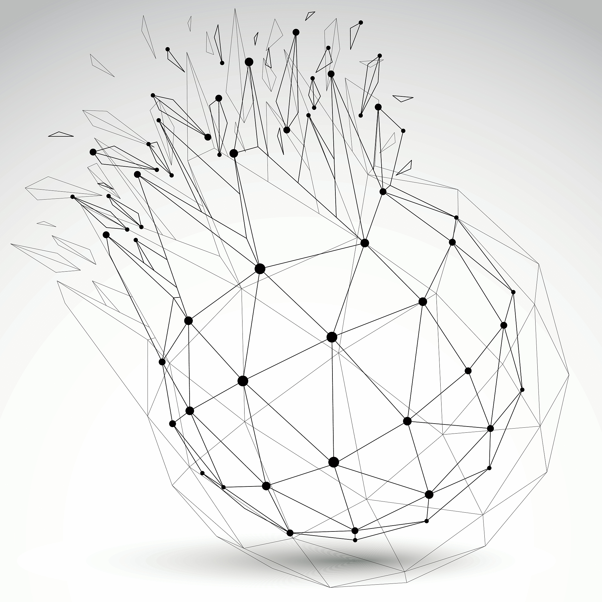 vector dimensional wireframe object, spherical demolished shape