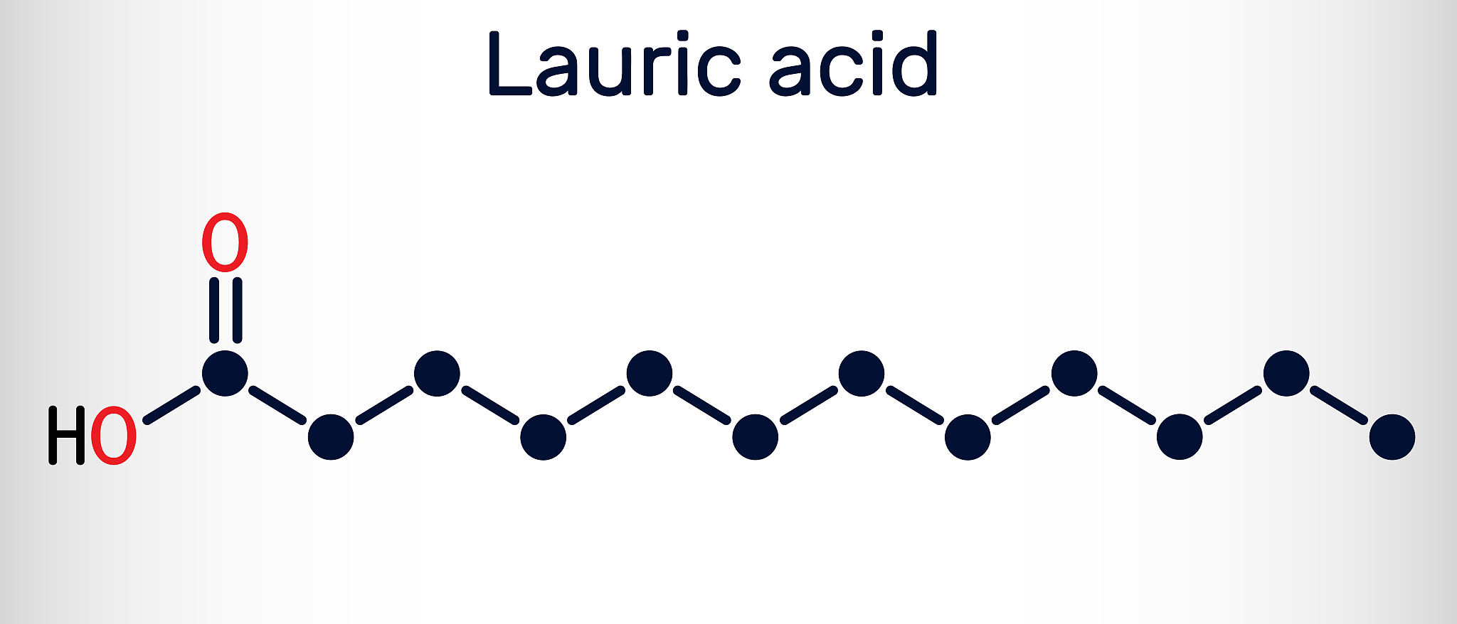lauric acid, dodecanoic acid, c12h24o2 molecule. it is a saturat