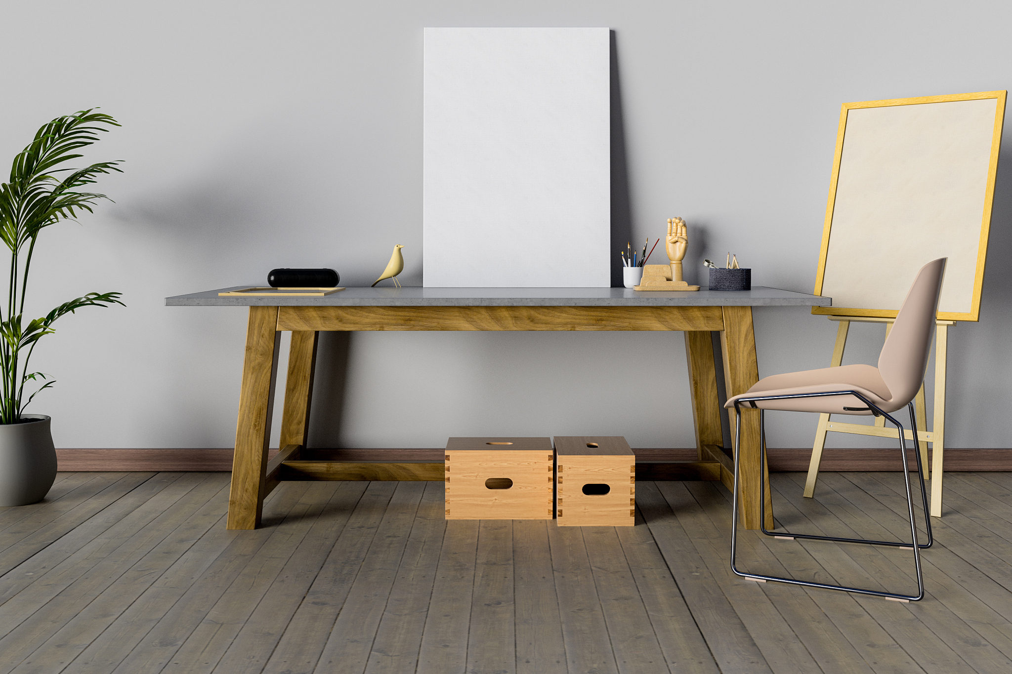 canvas on table against wall at home
