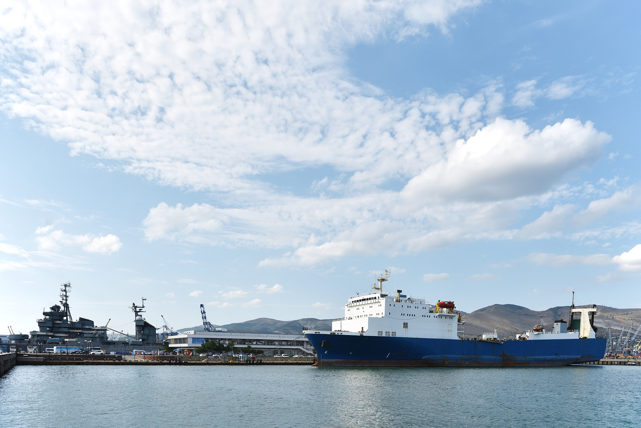 the ship is in the port. a ship for passengers and cargo.