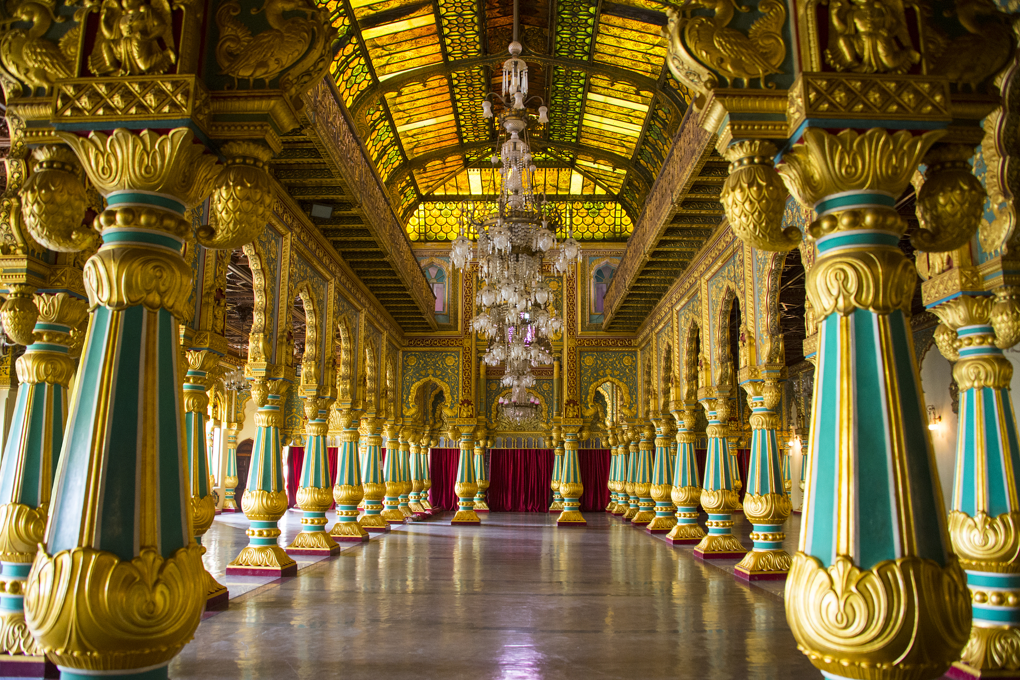 interior of the mysore palace in mysore in southern india.