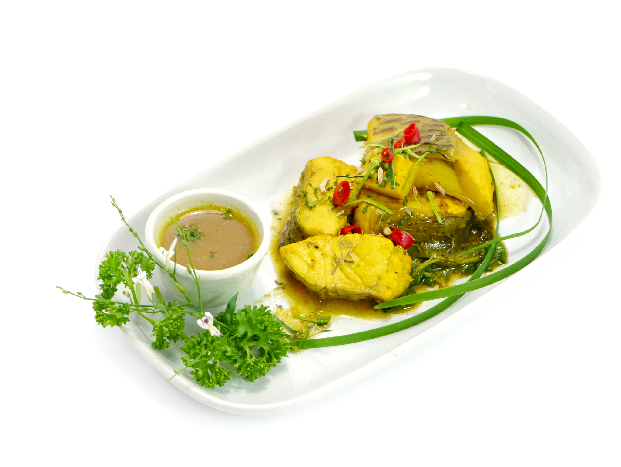thailand food, fried fish and curry.