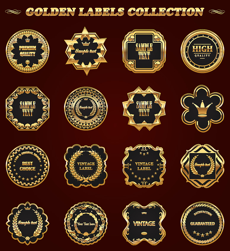 set of gold framed labels - vintage style