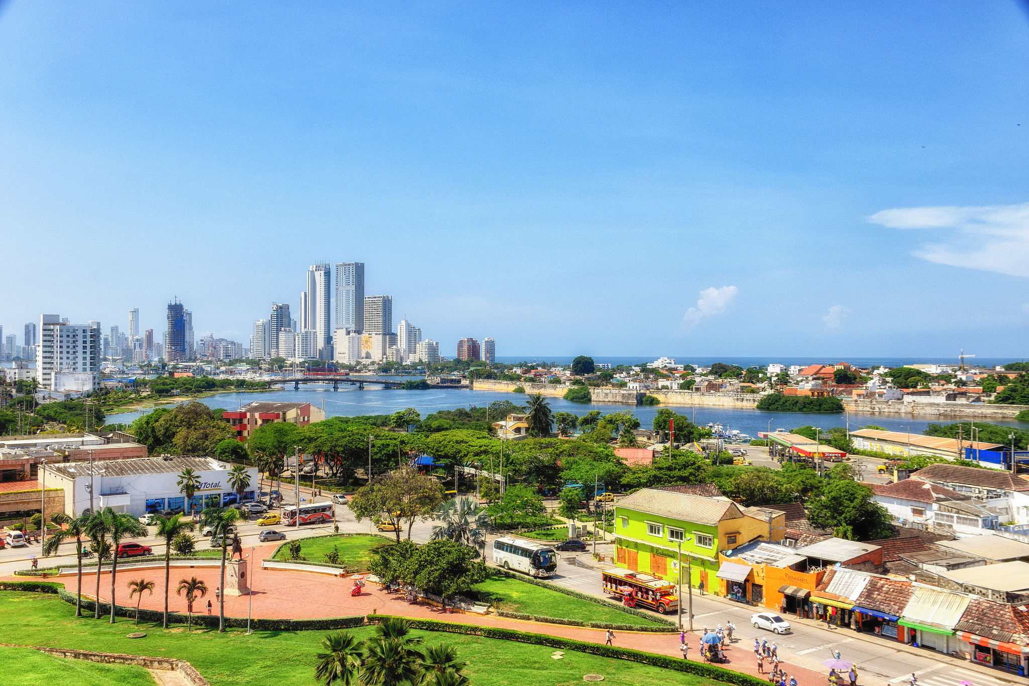 colombia, scenic view of cartagena cityscape, modern skyline, ho