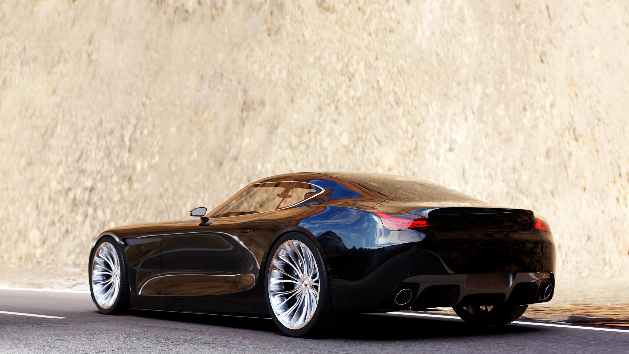 black car standing on a road