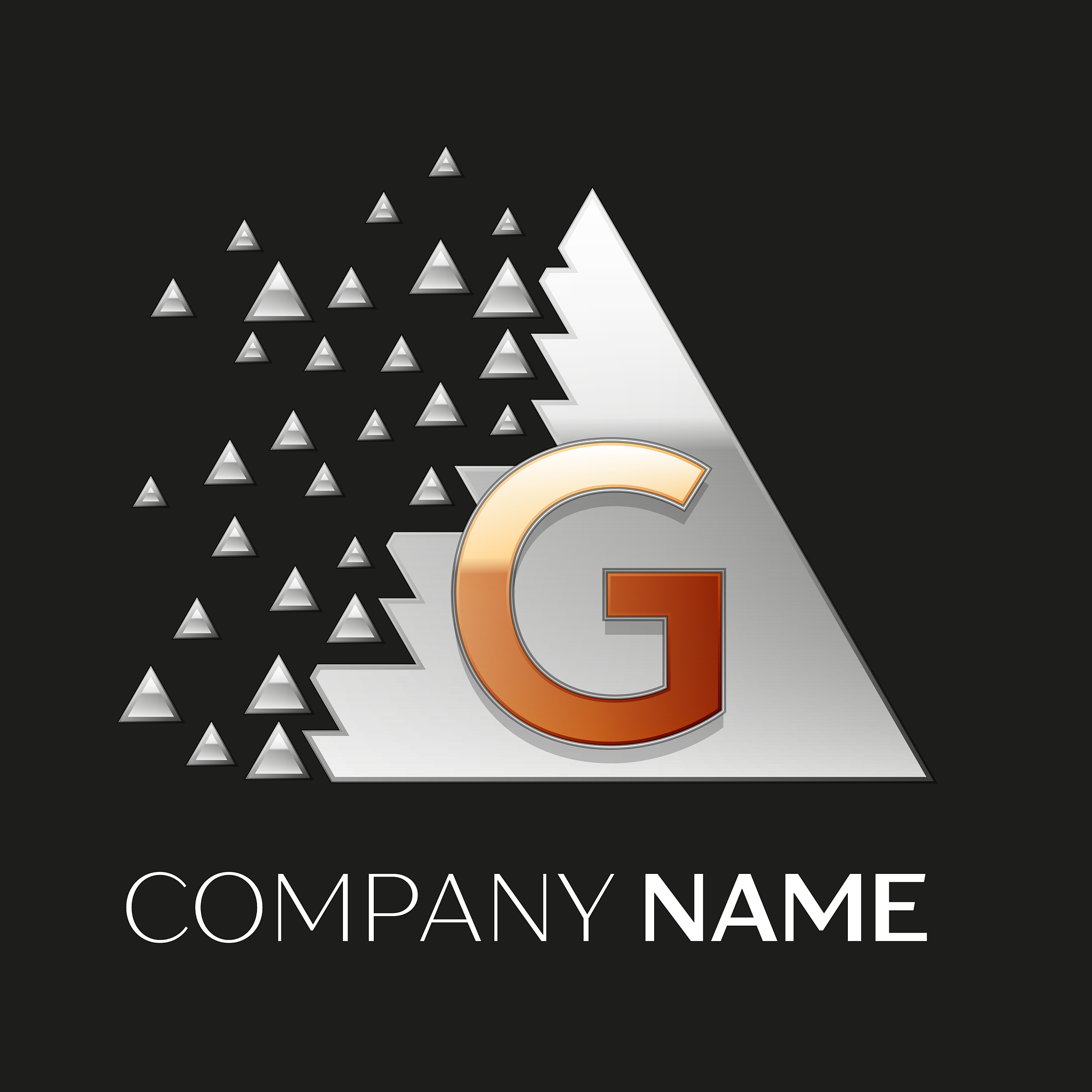 golden letter g logo in silver pixel triangle