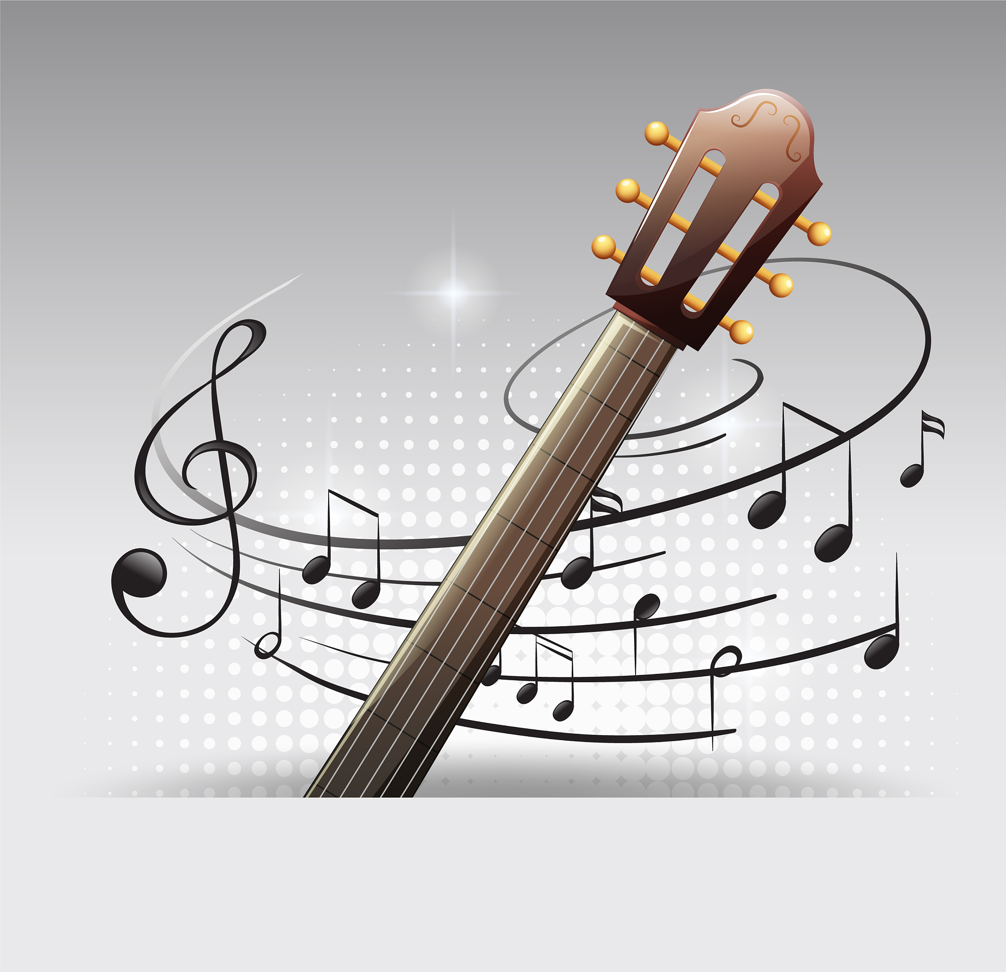 background design with guitar and musicnotes