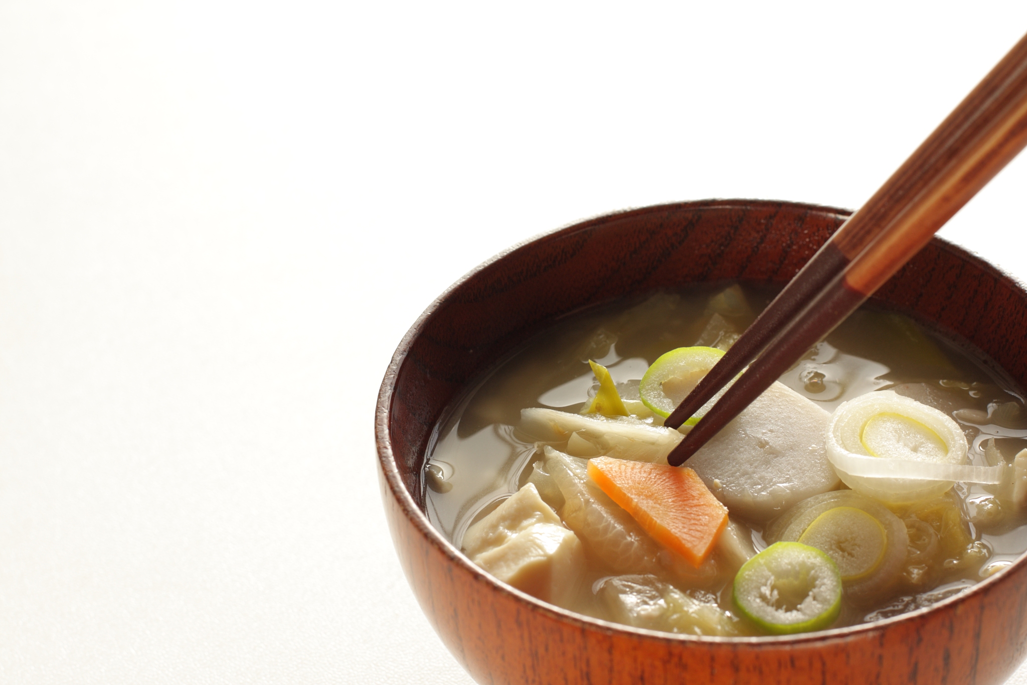 japanese food, root vegetable in miso soup for healthy meal