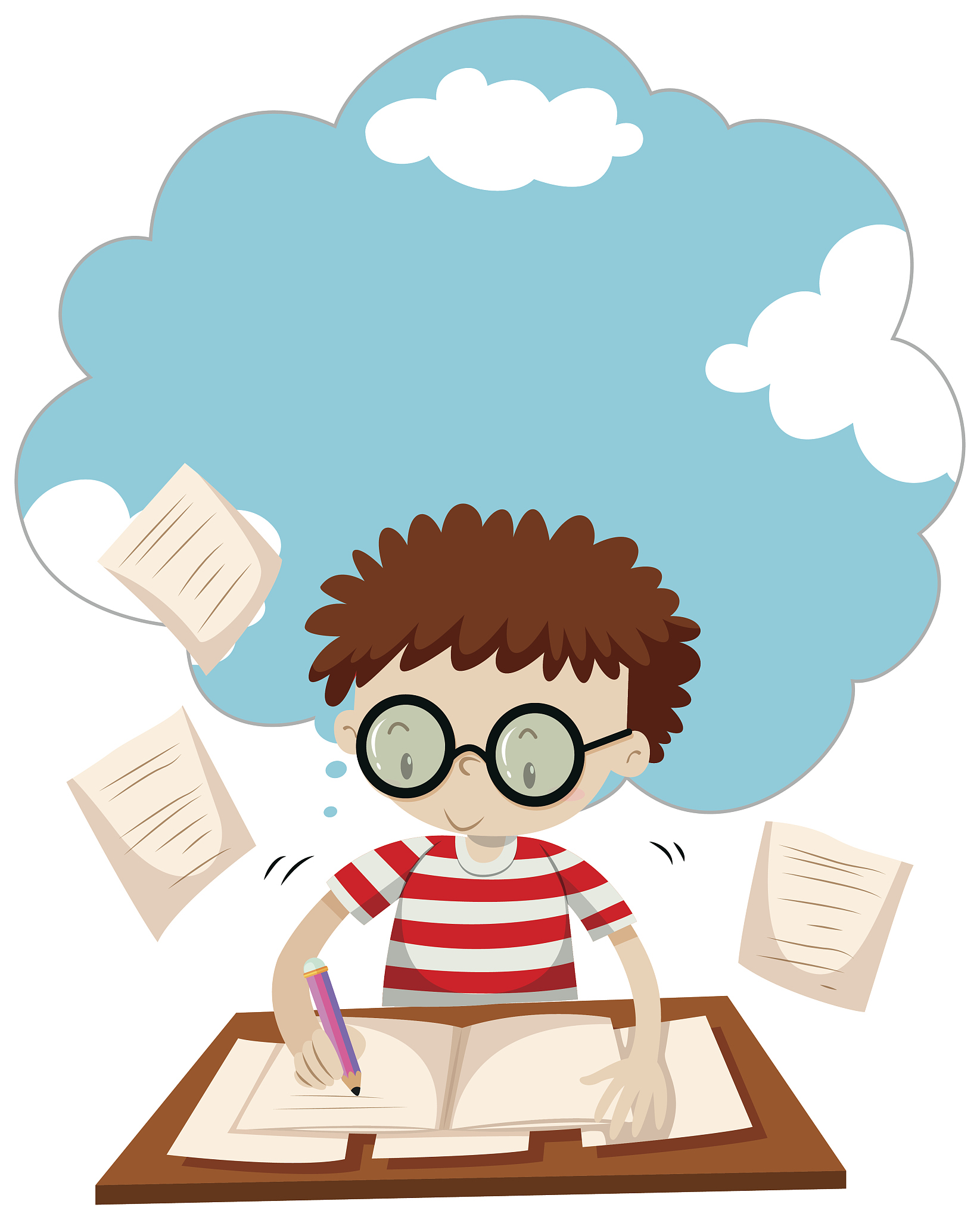 boy doing homework on the desk