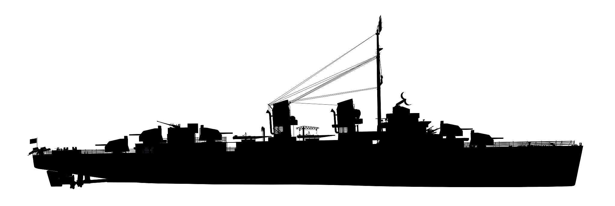 silhouette of an american warship of world war ii