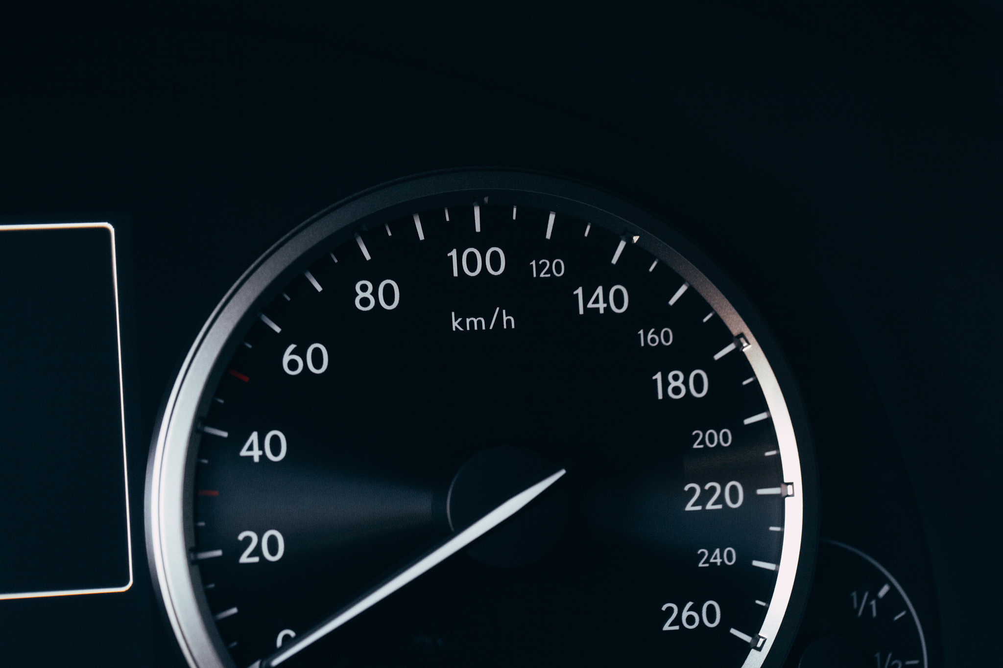 close up shot of a speedometer in a car.