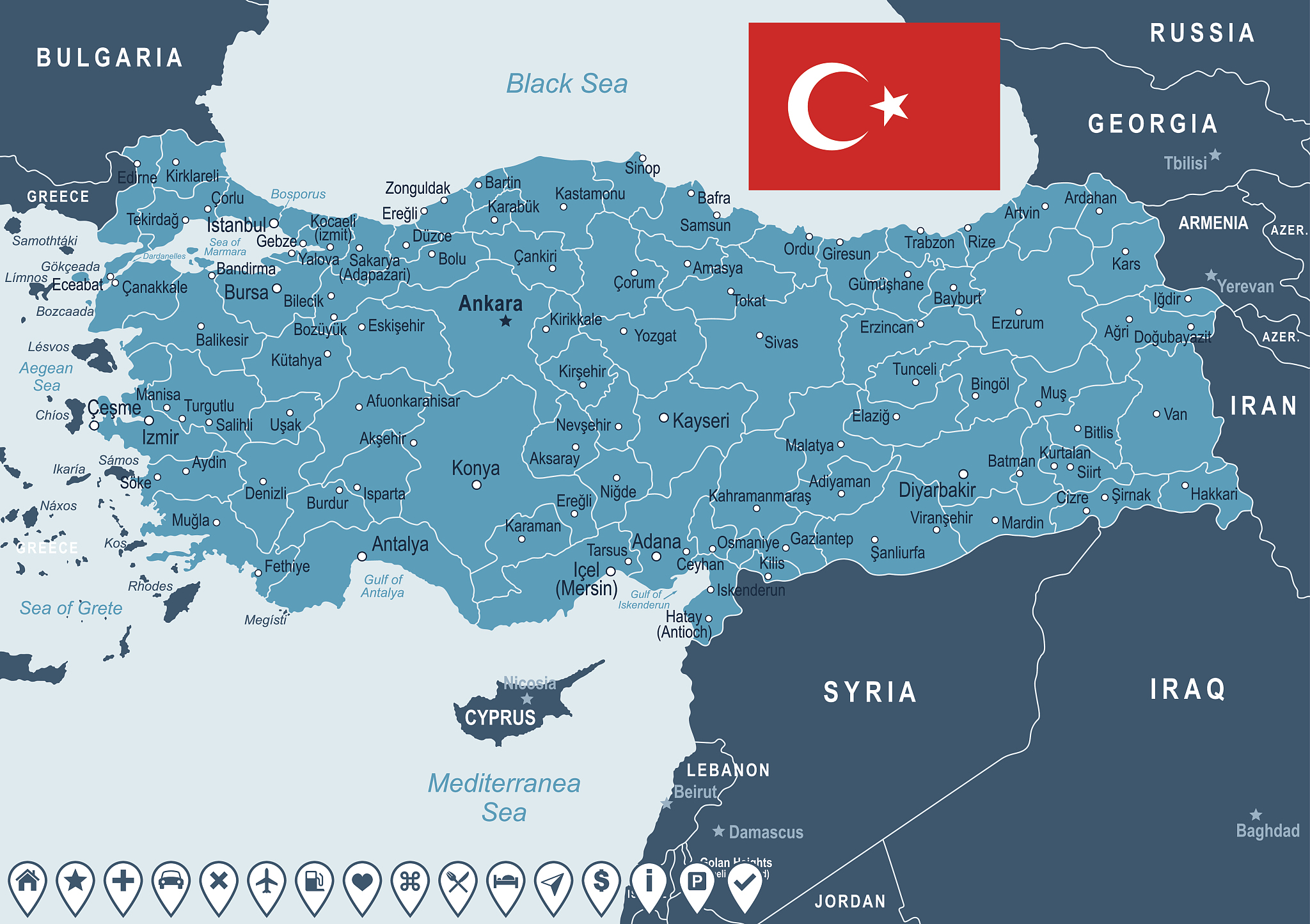 turkey - map and flag  illustration