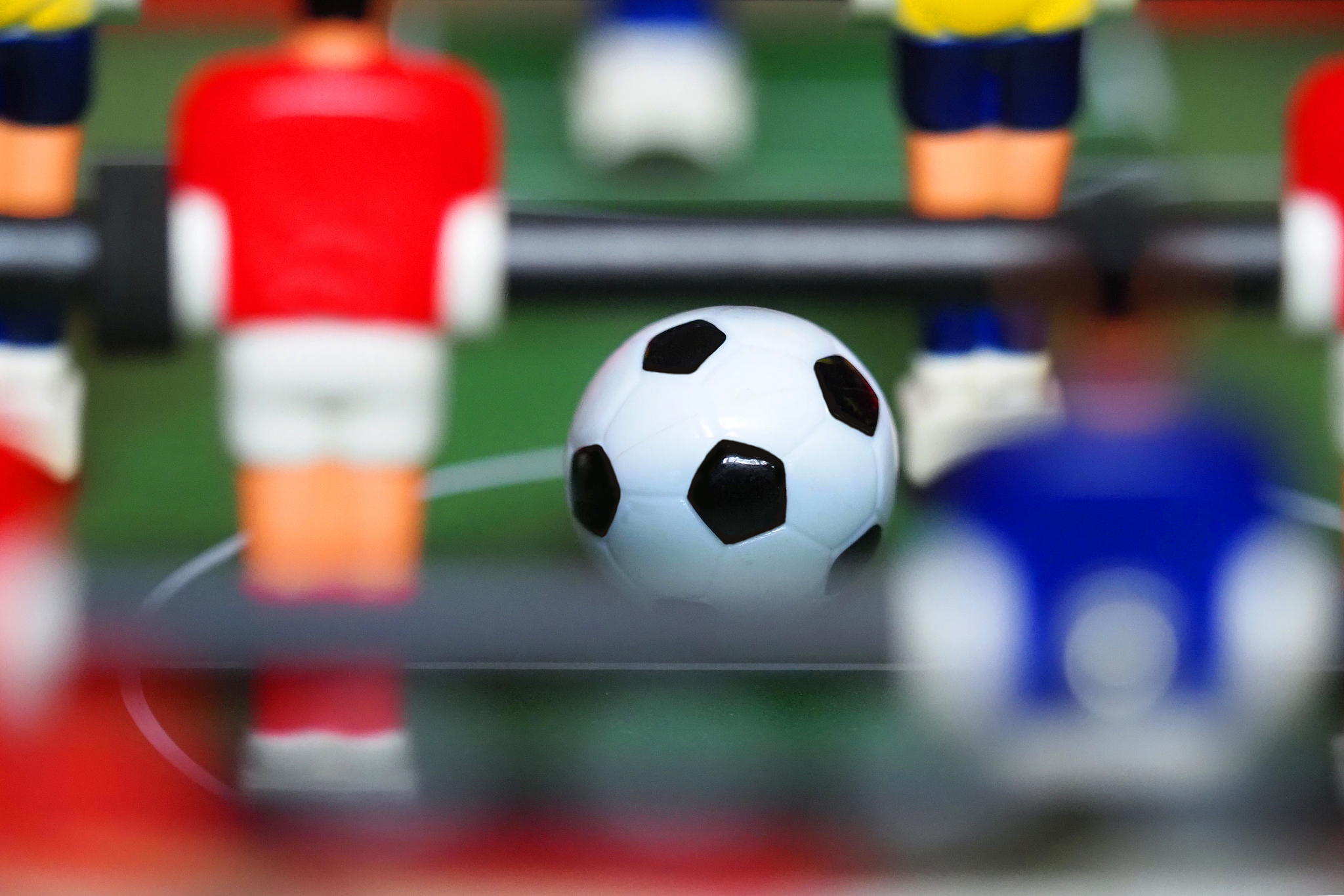 table soccer, foosball. soccer ball macro. sport team football p