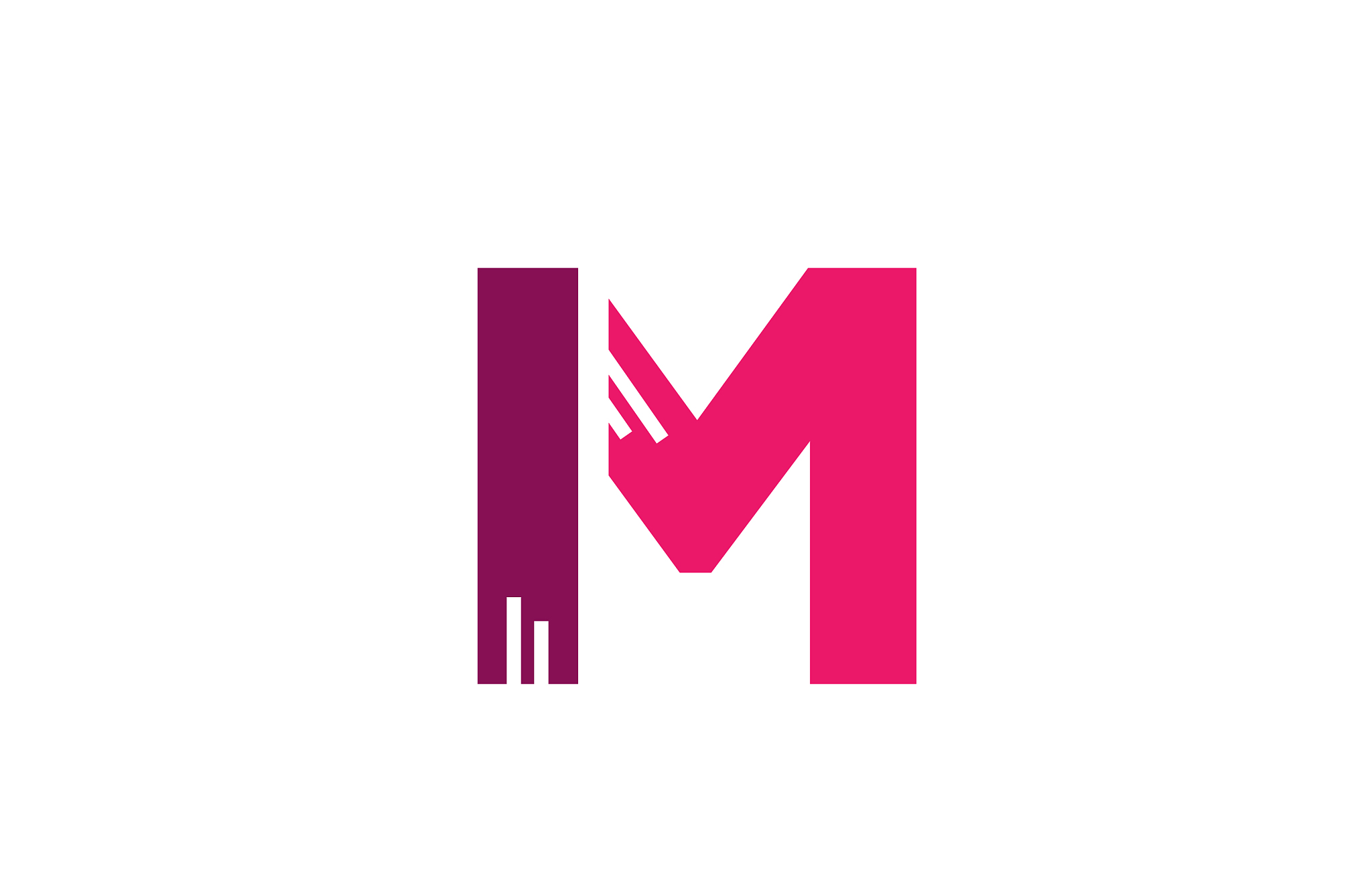 pink white alphabet letter m logo design icon for