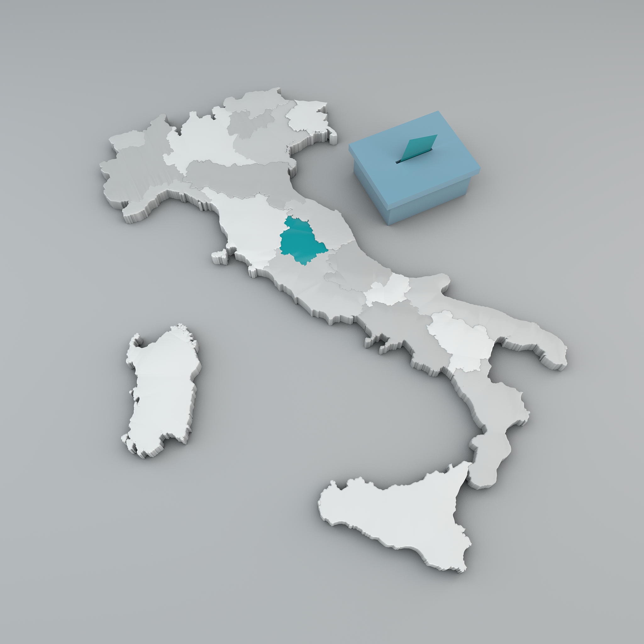 map of italy, umbria region. 3d render. regional political elect