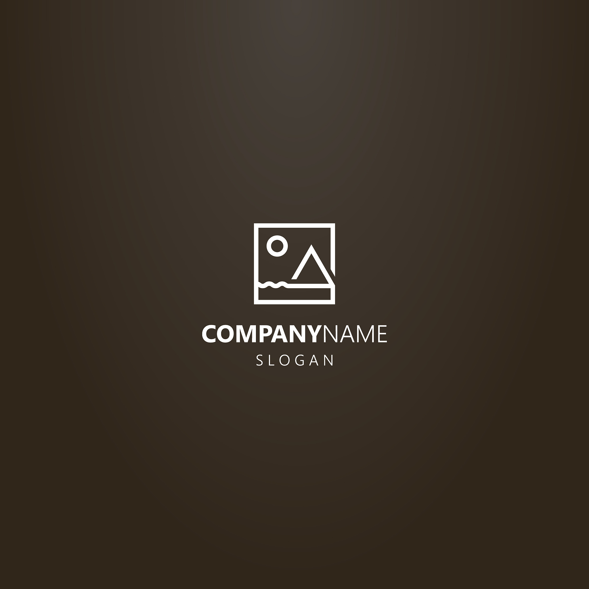 geometric vector line art logo of mountain, water and sun in a s