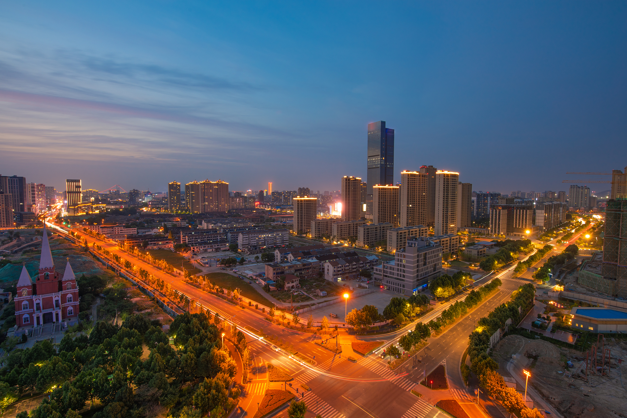night view of nanmen, jiangyin city, jiangsu province, china