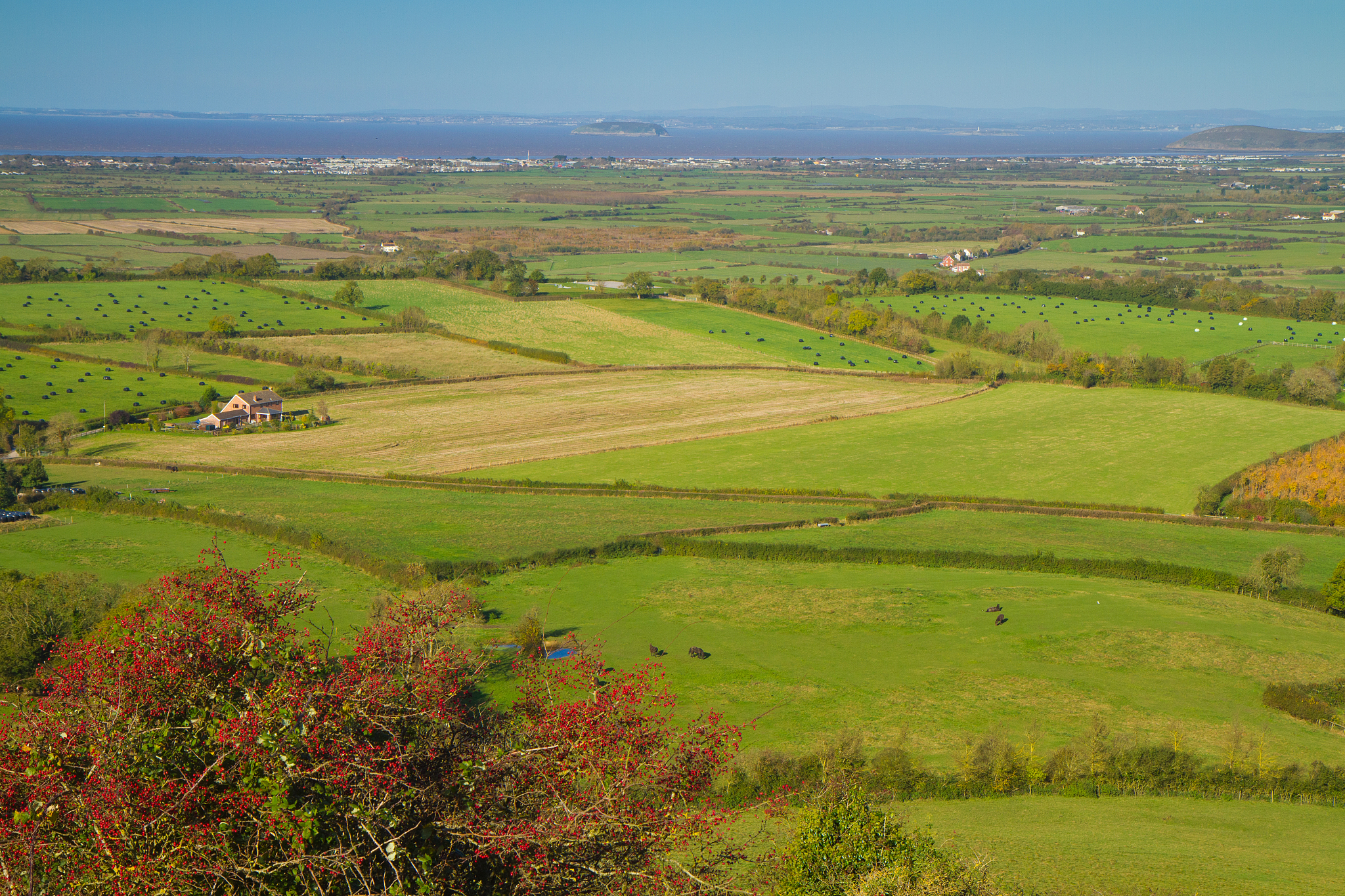 view from brent knoll somerset towards the bristol channel