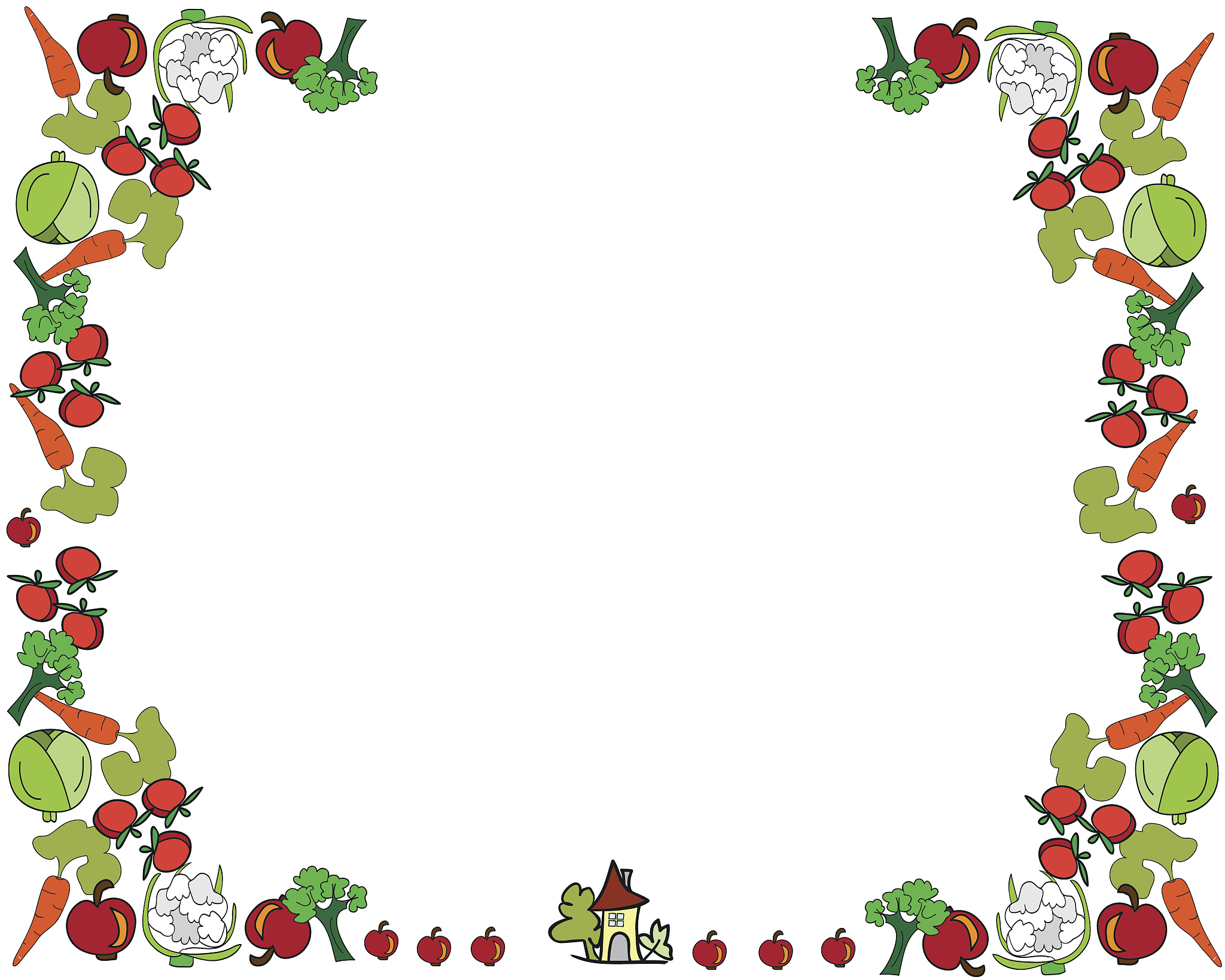 hand drawn border with color vegetables.