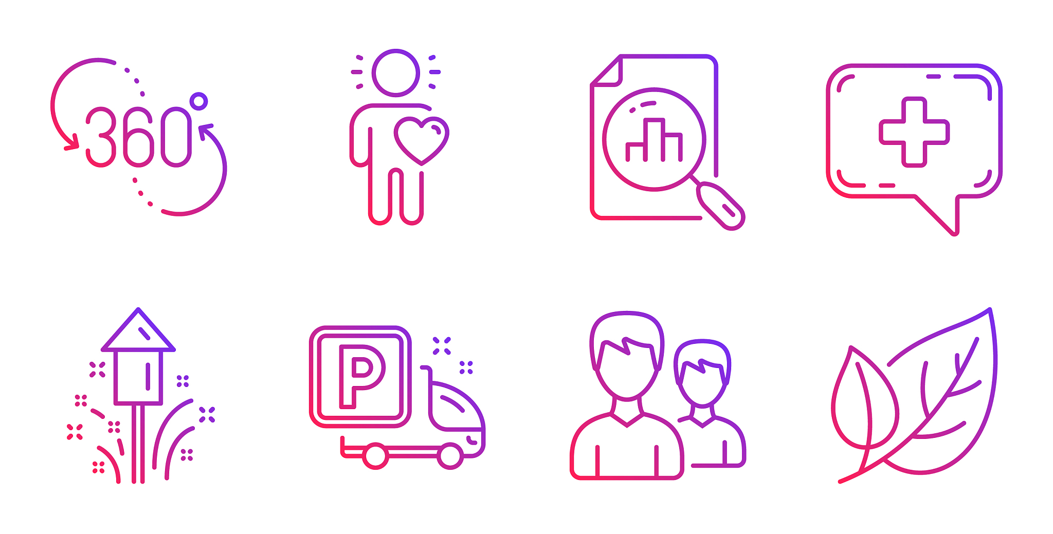 friend 360 degree and fireworks icons set couple