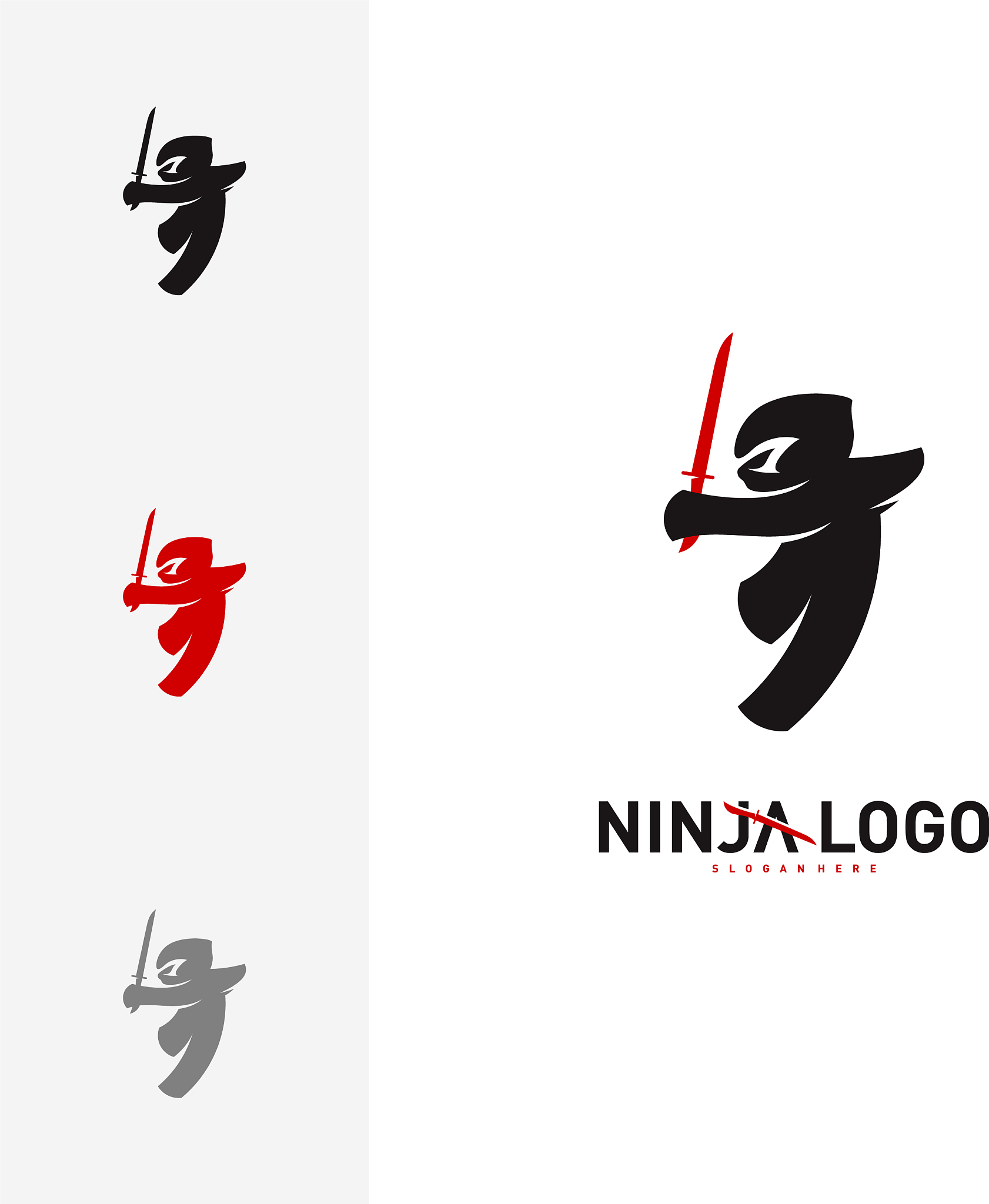 ninja warrior logo design template silhouette of