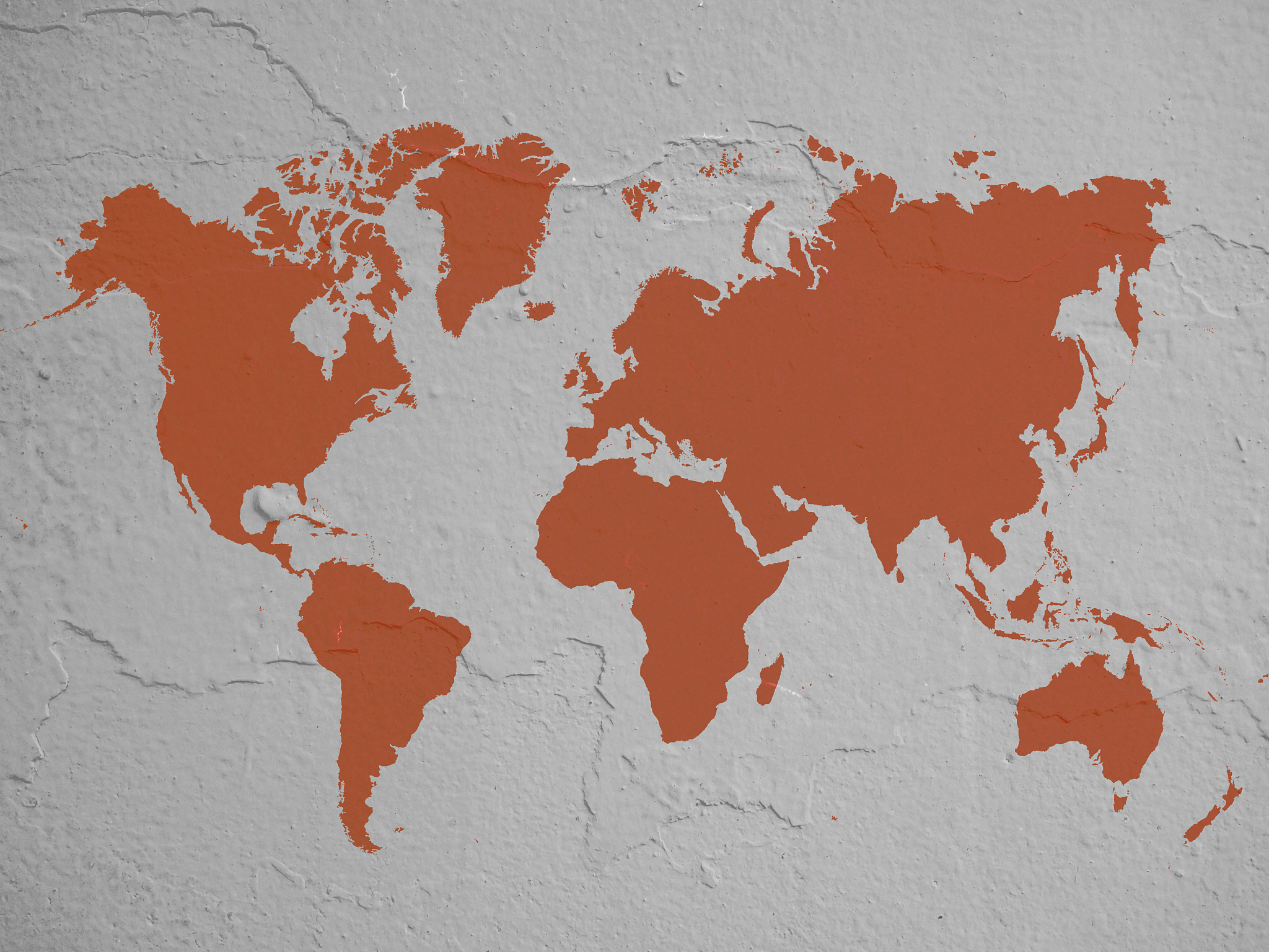 brown color world map on concrete wall background