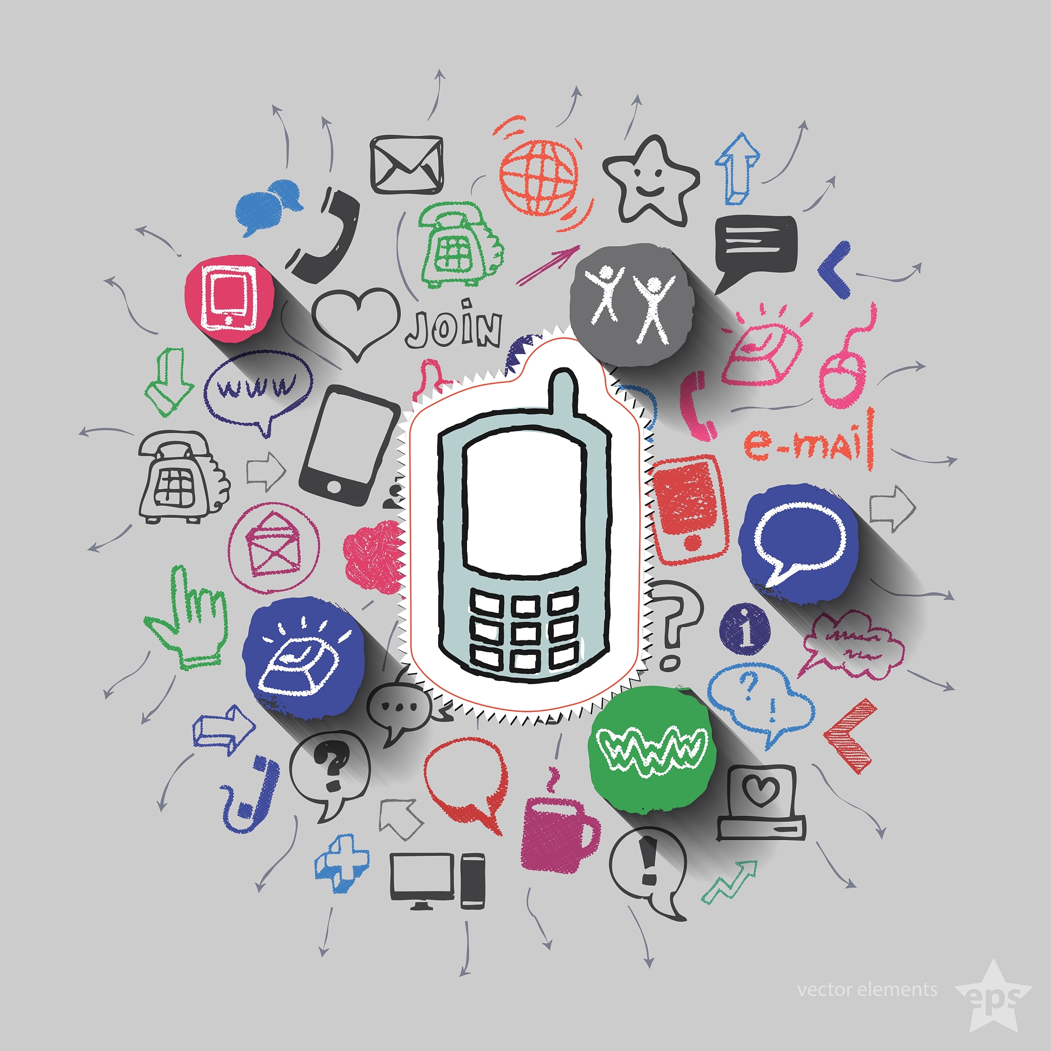 phone and collage with web icons background