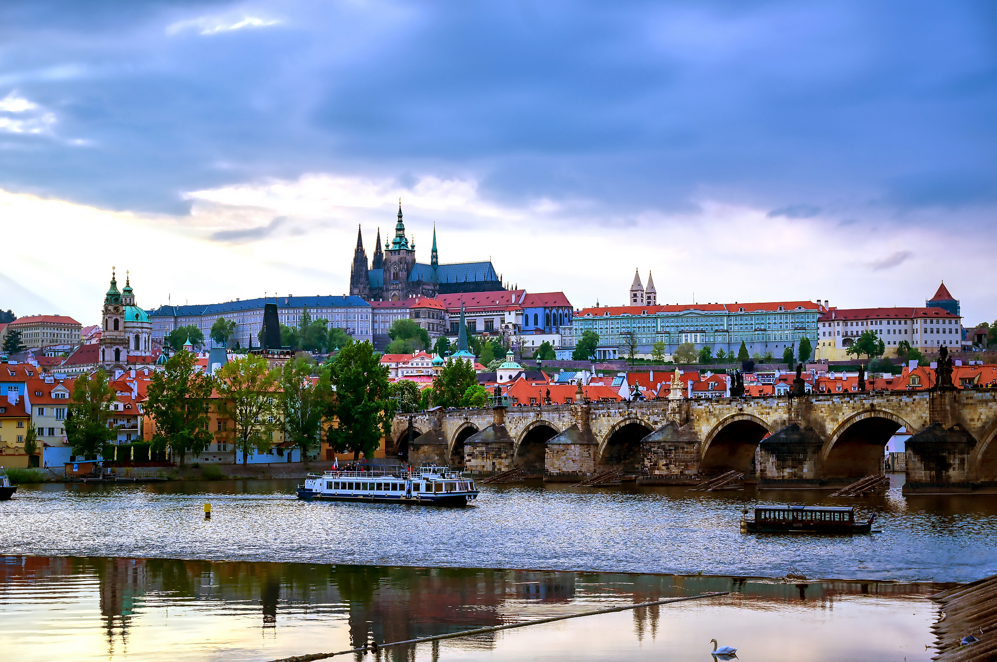 prague castle and the charles bridge in prague, czech republic