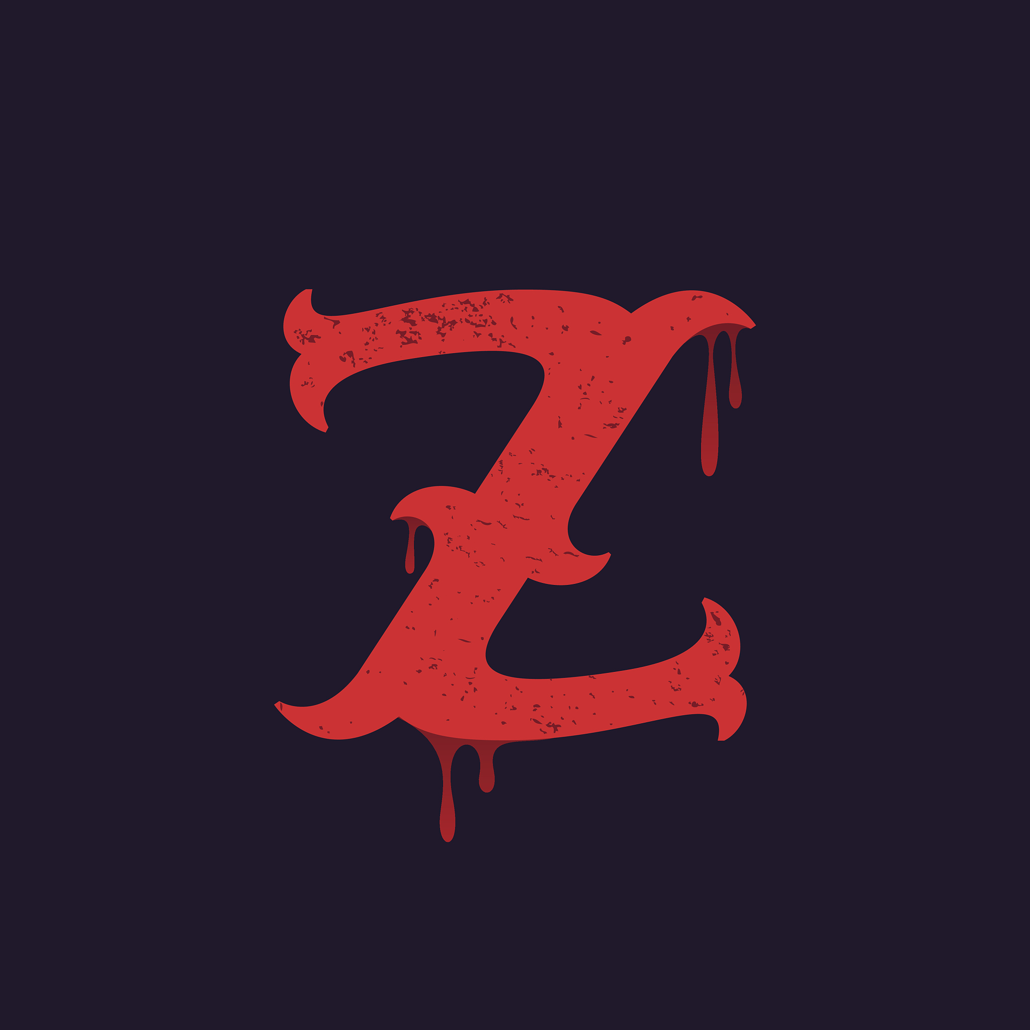 z letter icon. vintage slab serif type with blood splashes.