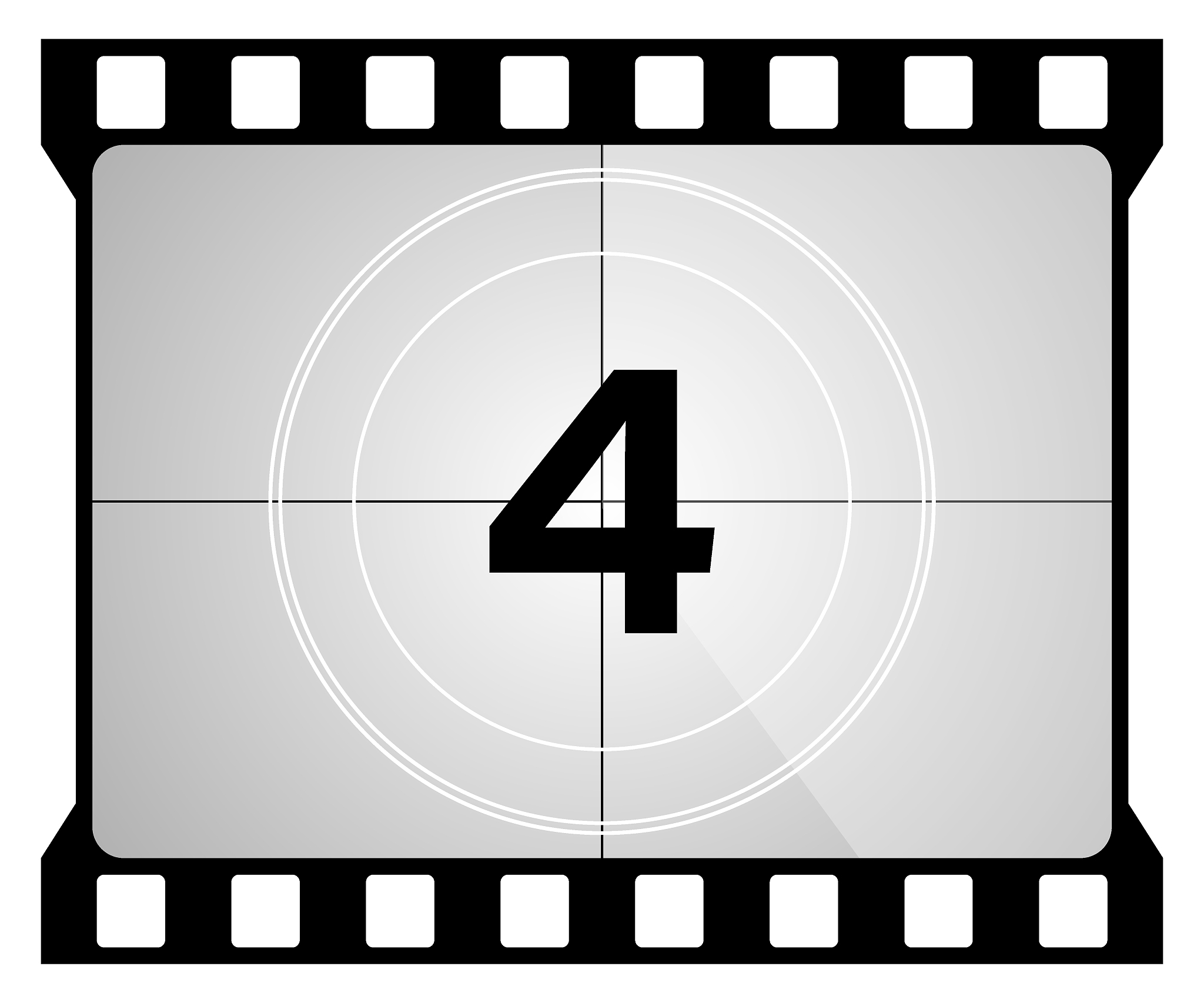a classic movie countdown frame at the number four.