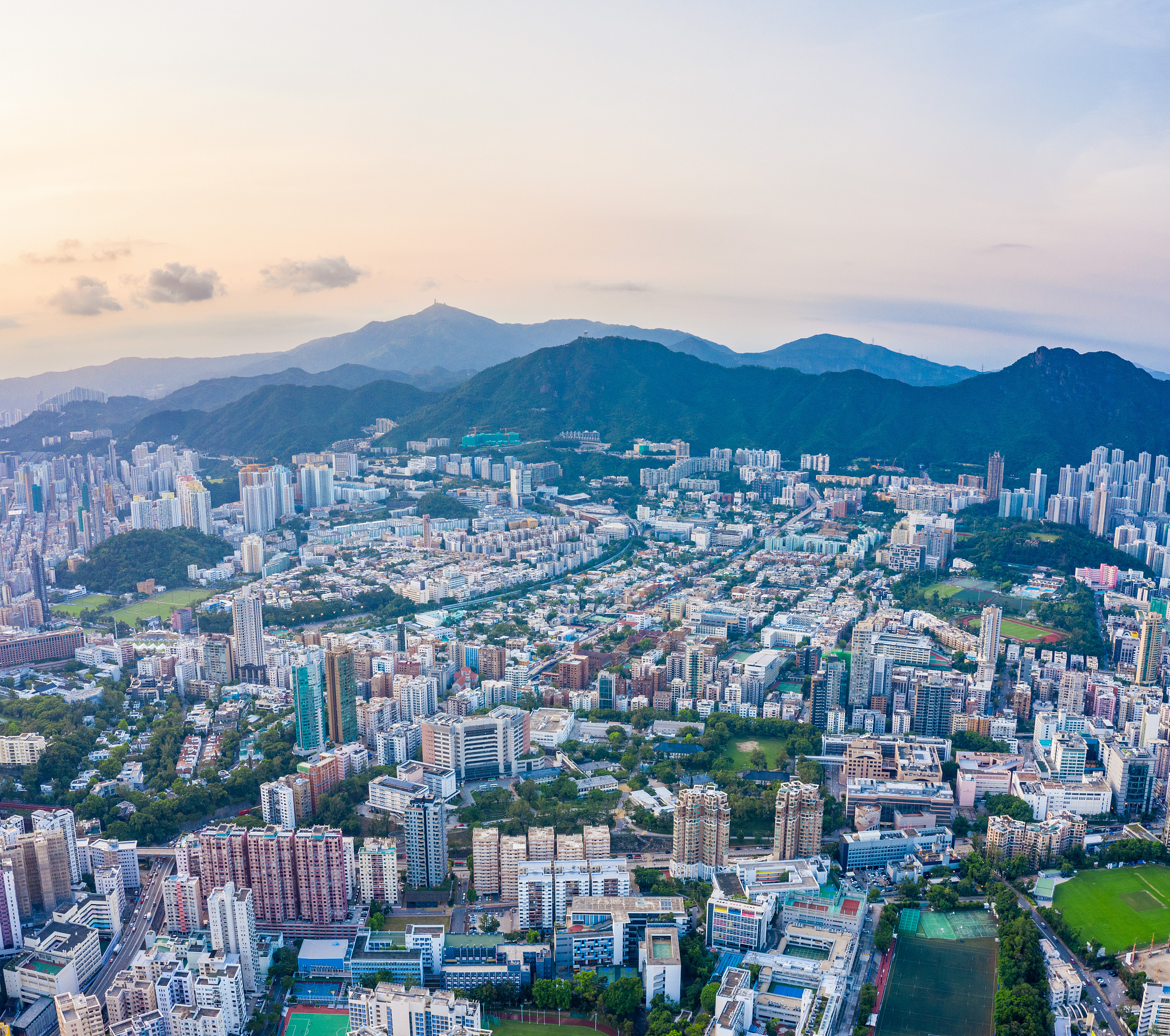 sunset of kowloon, cityscape of hong kong