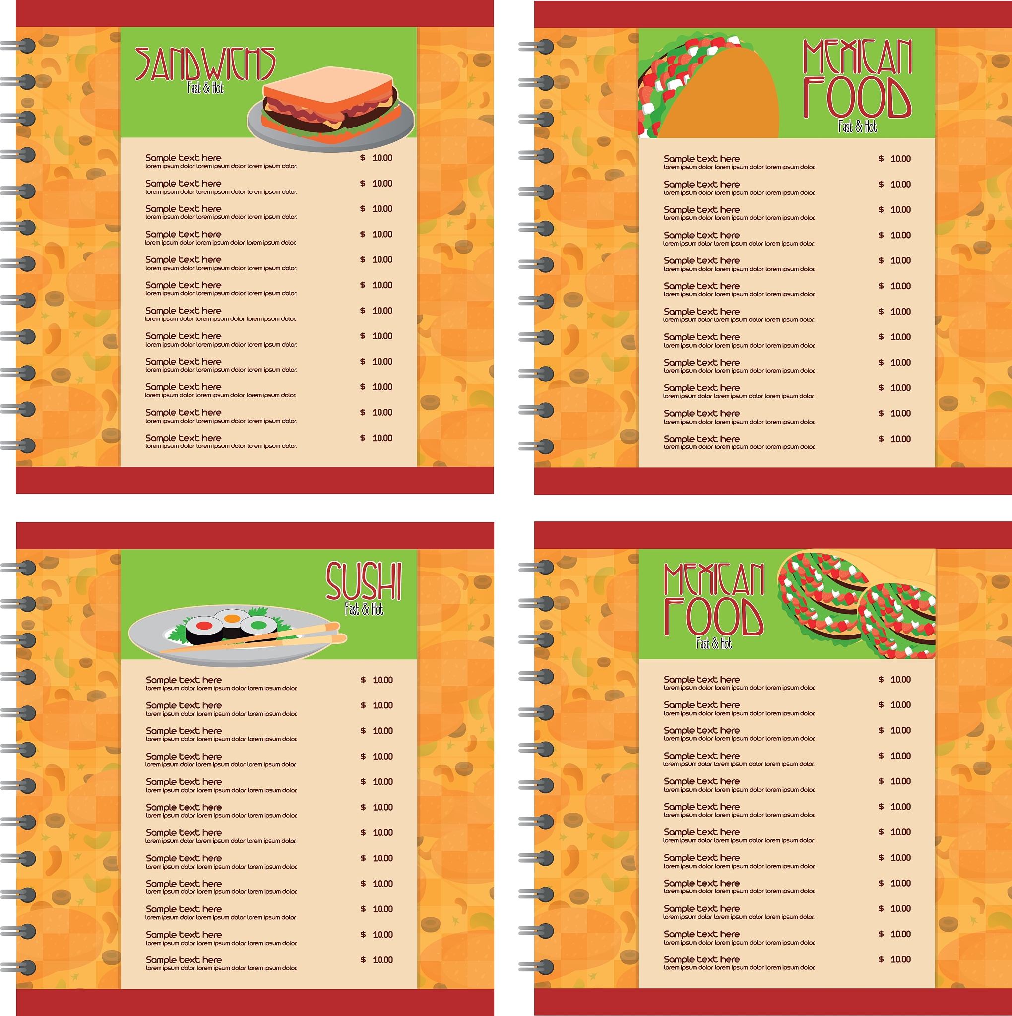 四荤菜+米饭=27元，二荤菜+二素菜+米饭=18元，一荤菜+三素菜+米饭=14元，荤菜、素菜、米饭各多少钱？