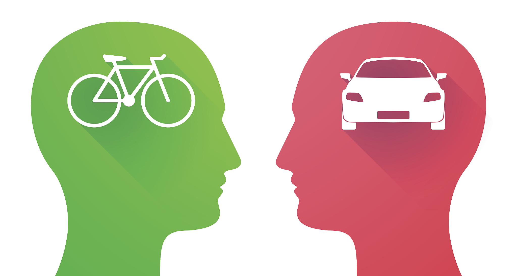 two heads with a car and a bicycle