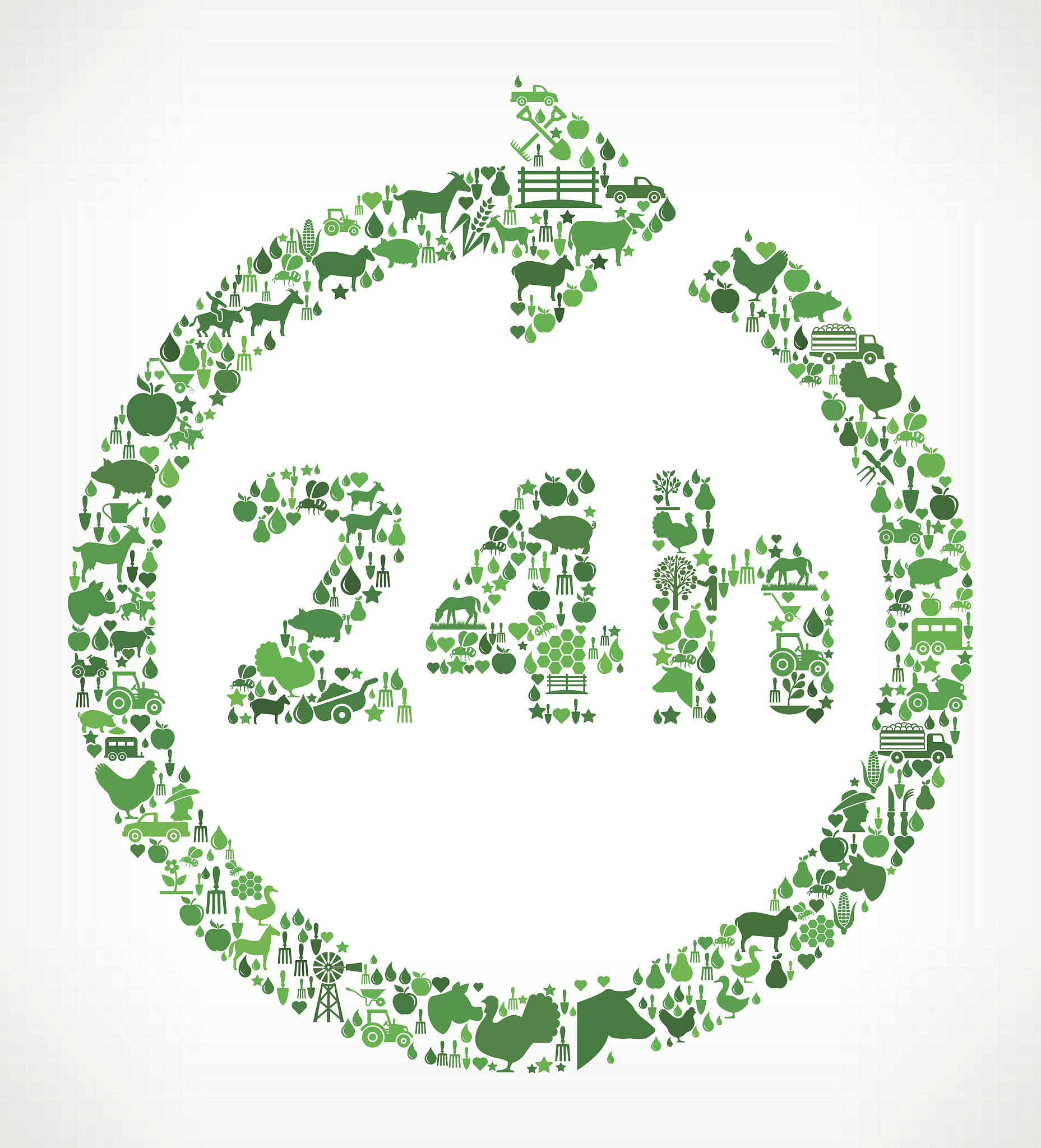 24 hour service farming and agriculture green icon pattern